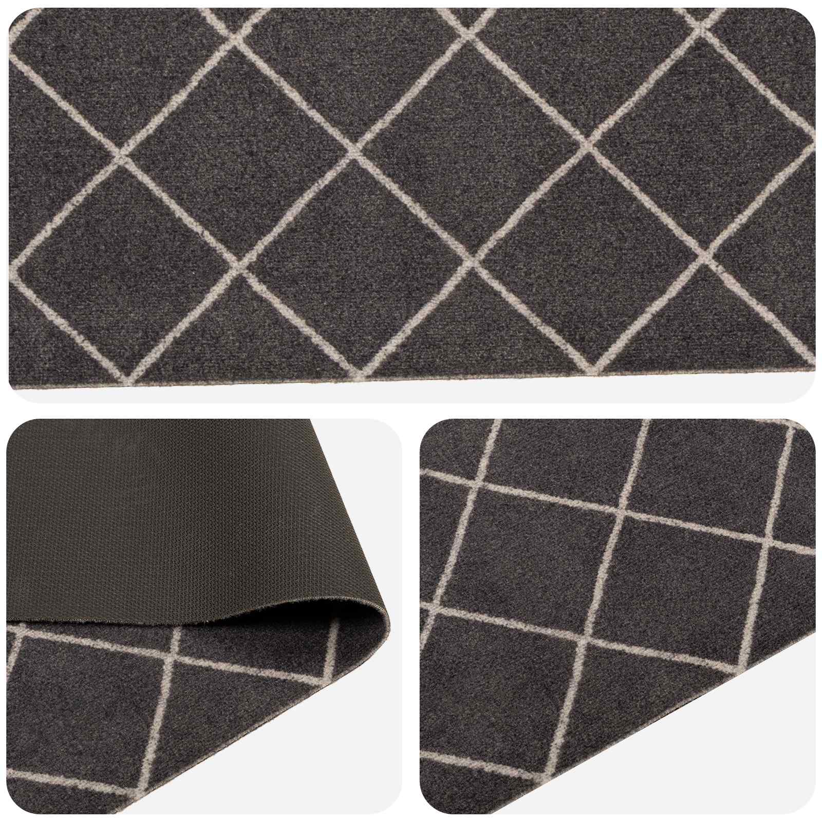 Tappeto da Cucina Antracite a quadri 150 x 45 cm