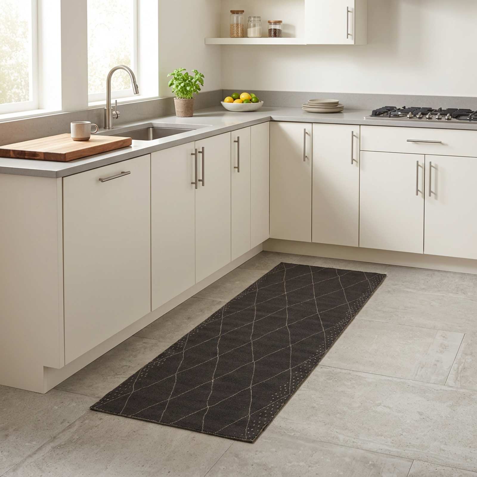 Tappeto da Cucina antracite a quadretti 300 x 60 cm