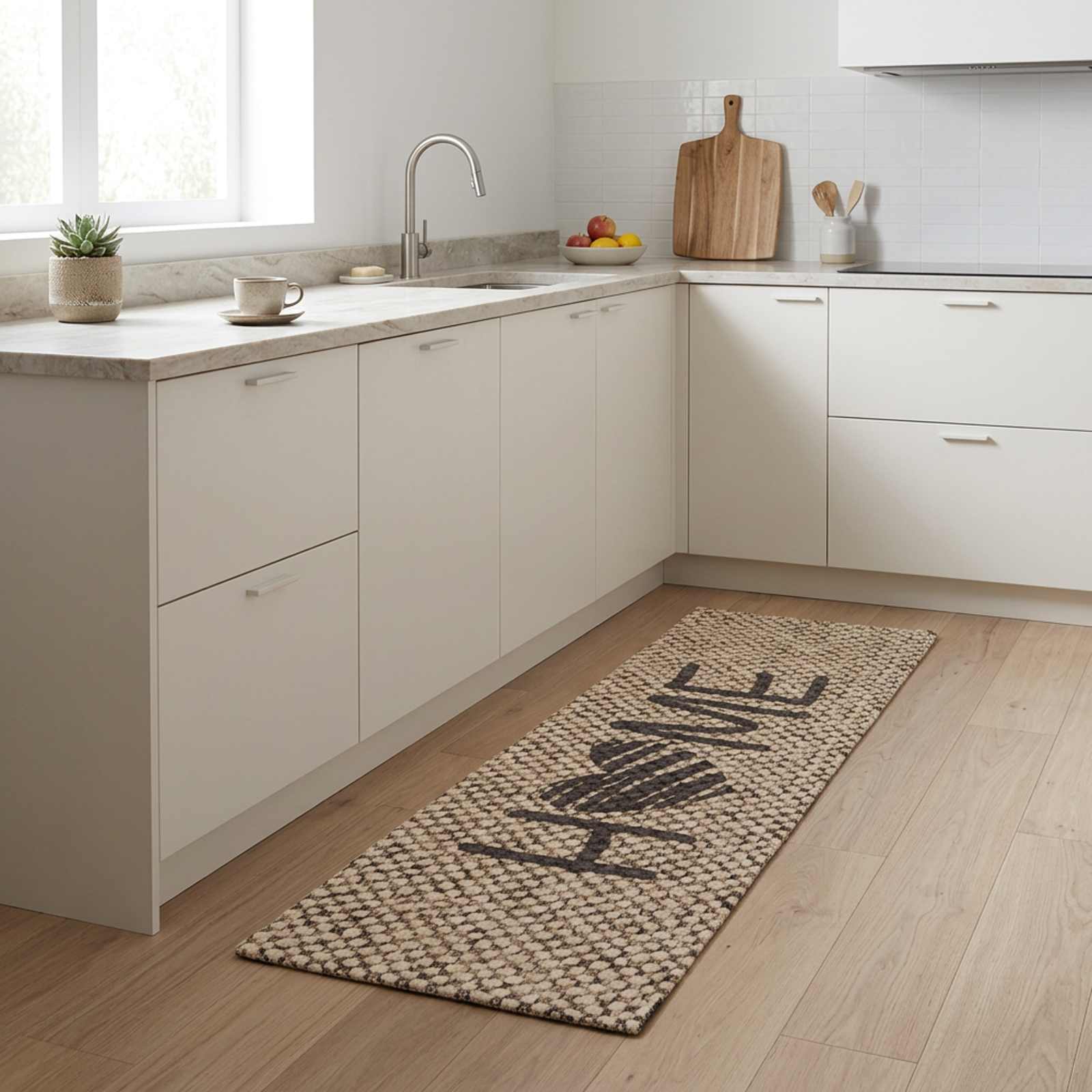 Tappeto da Cucina Casa beige 180 x 60 cm 100% Poliammide