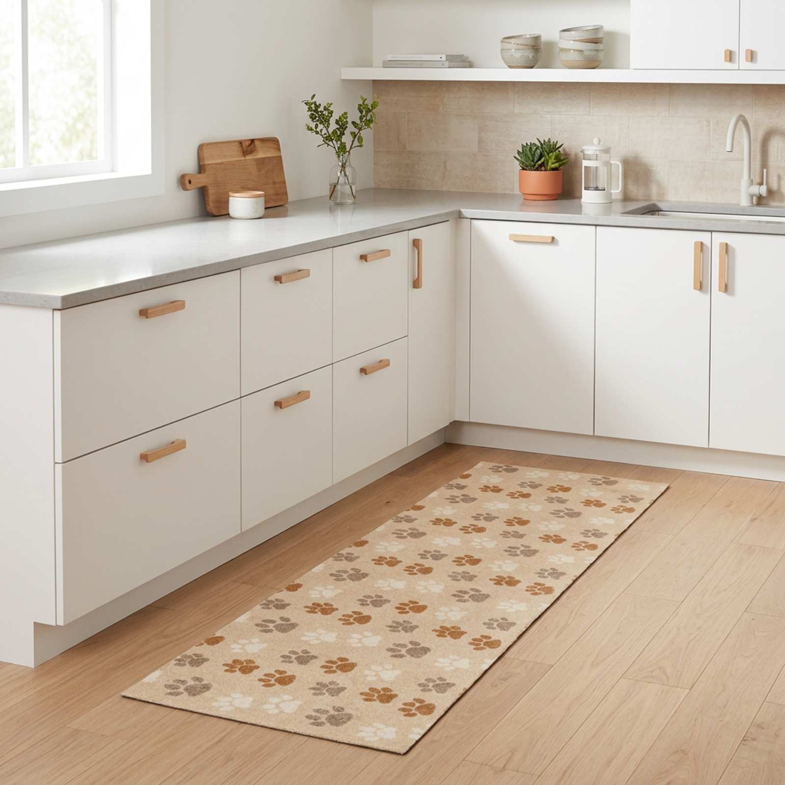 Tappeto da Cucina Zampe beige 180 x 60 cm 100% Poliammide