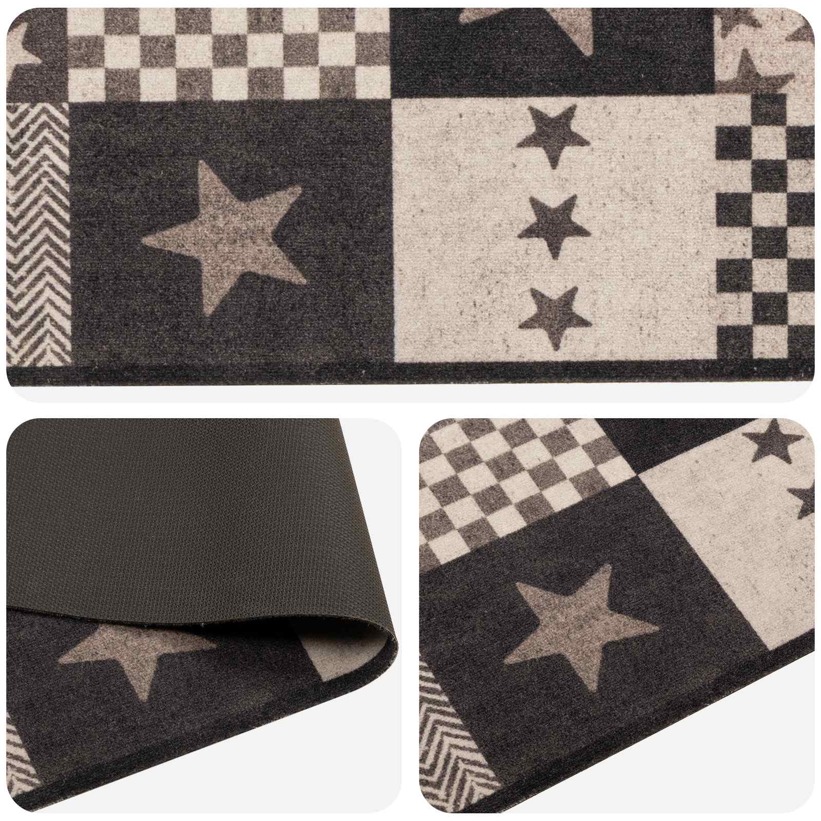 Tappeto da Cucina stelle grigie 150 x 45 cm 100% Poliammide