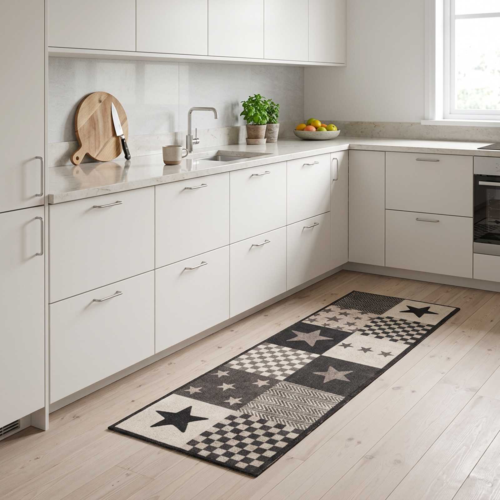 Tappeto da Cucina stelle grigie 180 x 60 cm 100% Poliammide