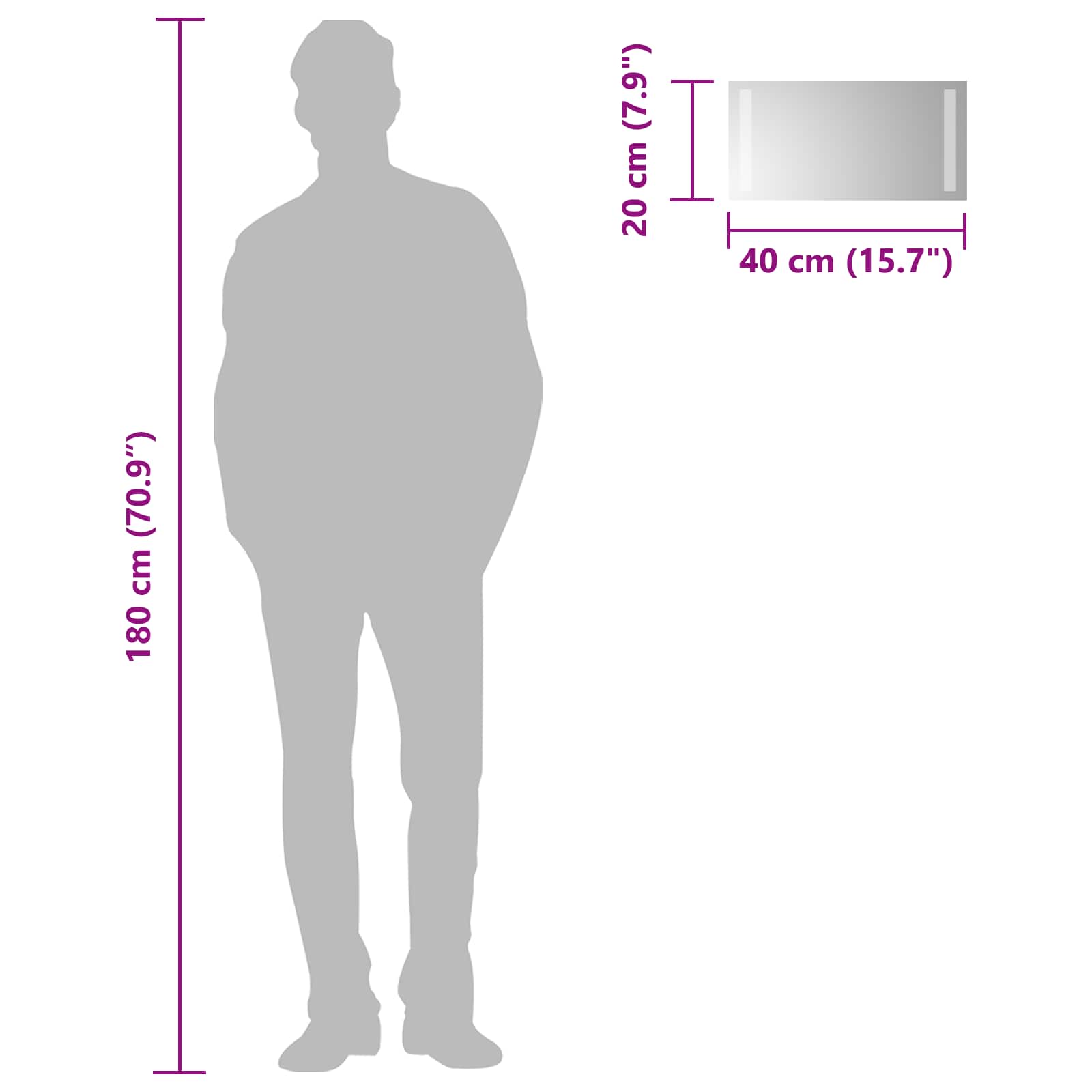 Specchio da bagno LED Trasparente 40 x 20 cm vetro temperato