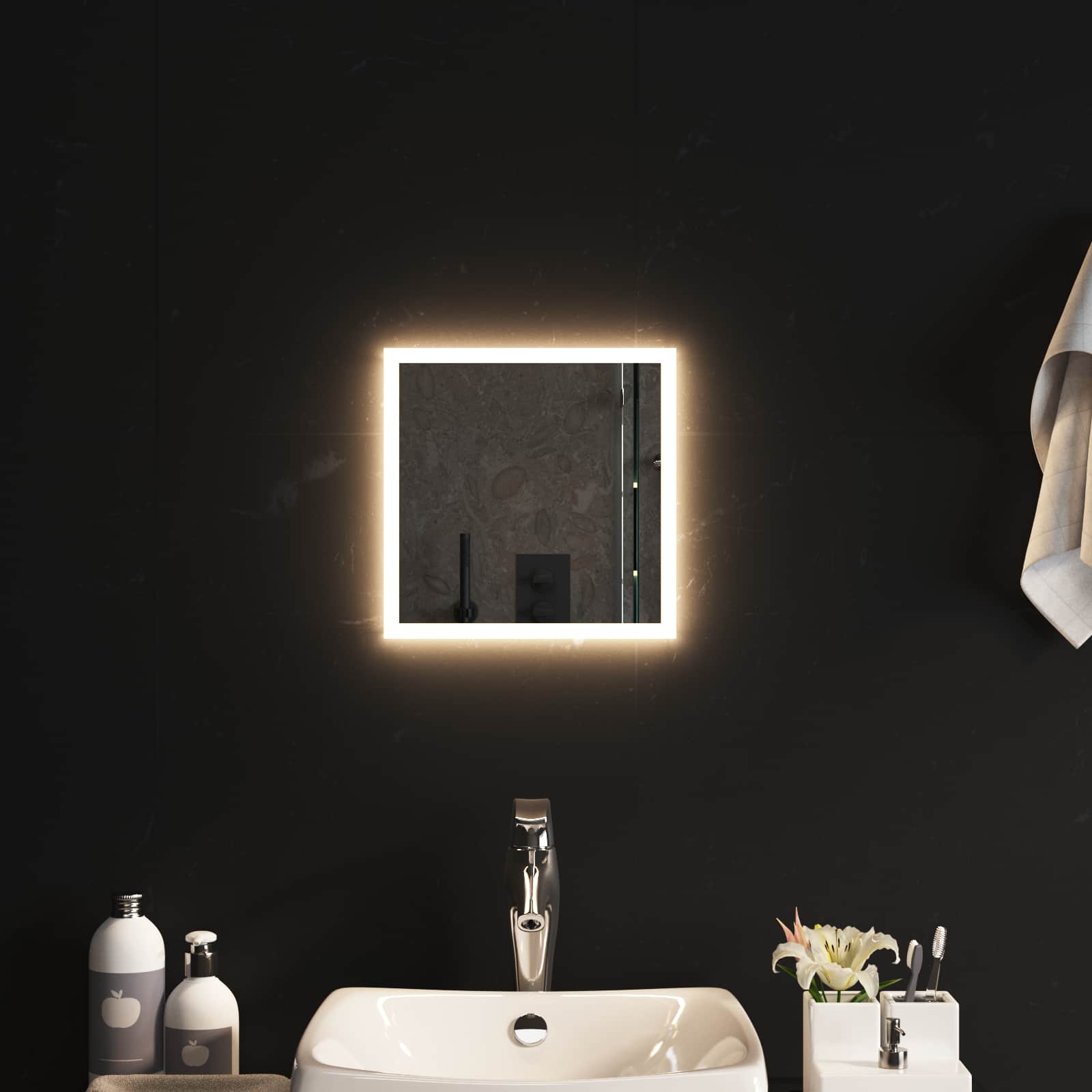 Specchio da bagno LED Trasparente 30 x 30 cm vetro temperato