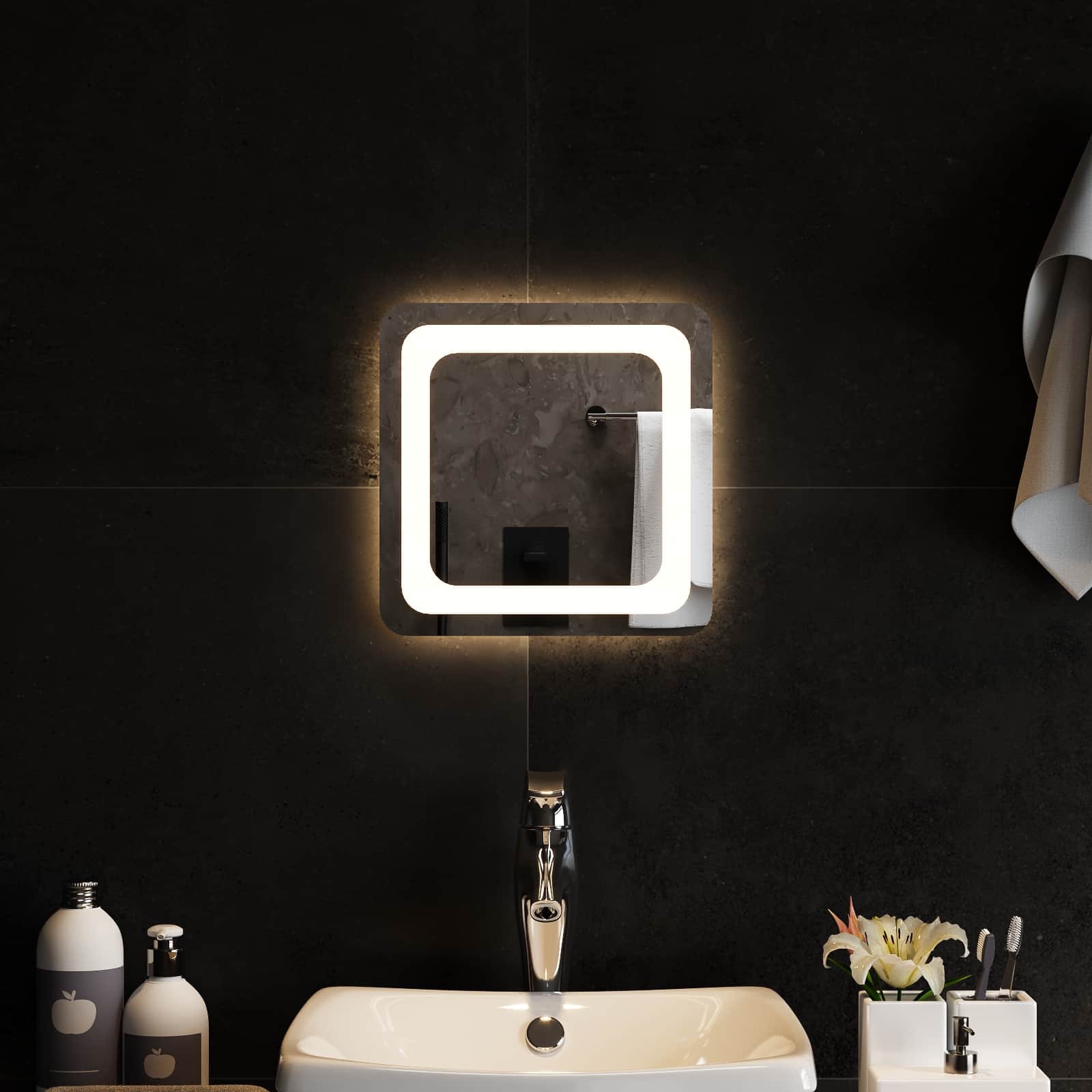 Specchio da bagno LED Trasparente 30 x 30 cm vetro temperato