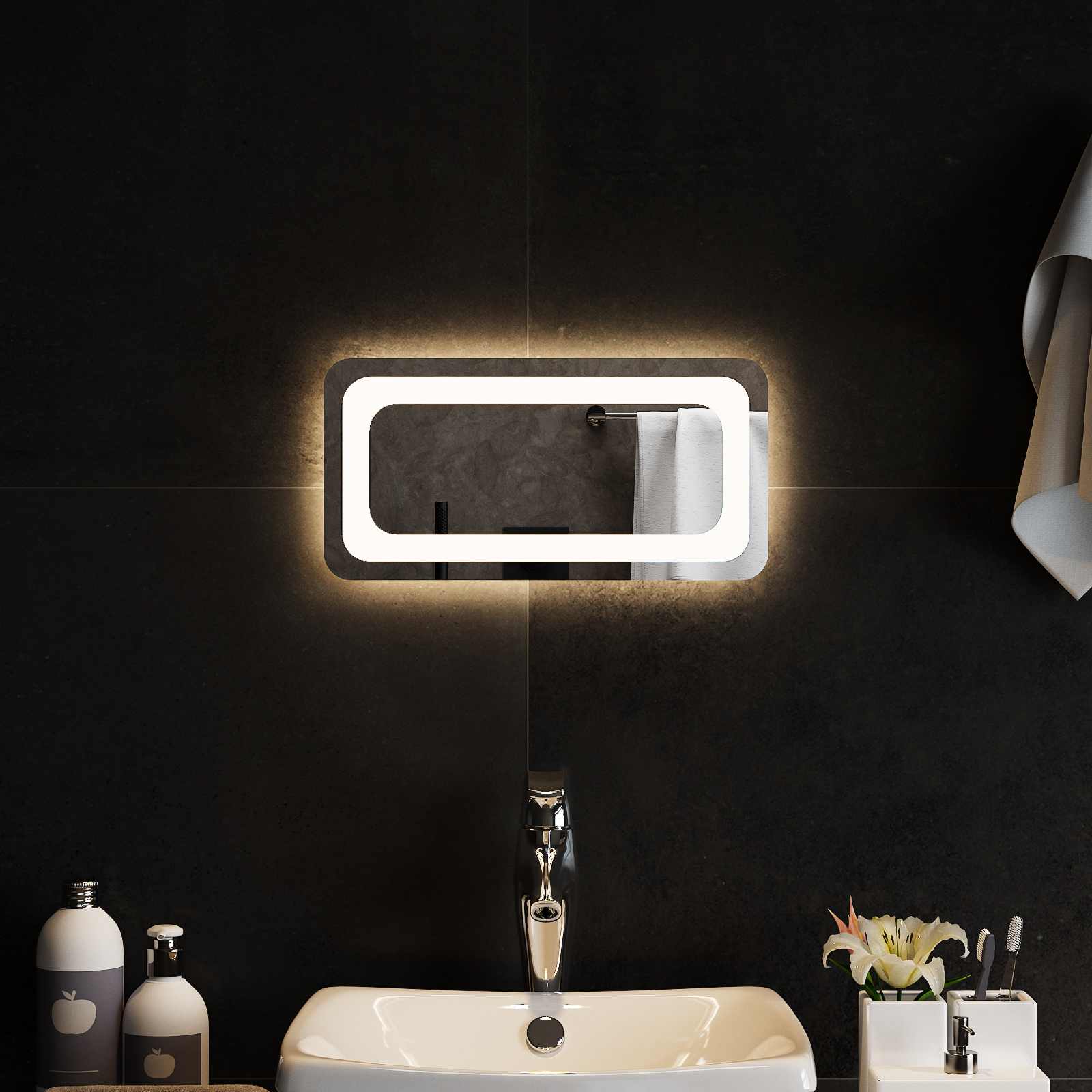 Specchio da bagno LED Trasparente 40 x 20 cm vetro temperato