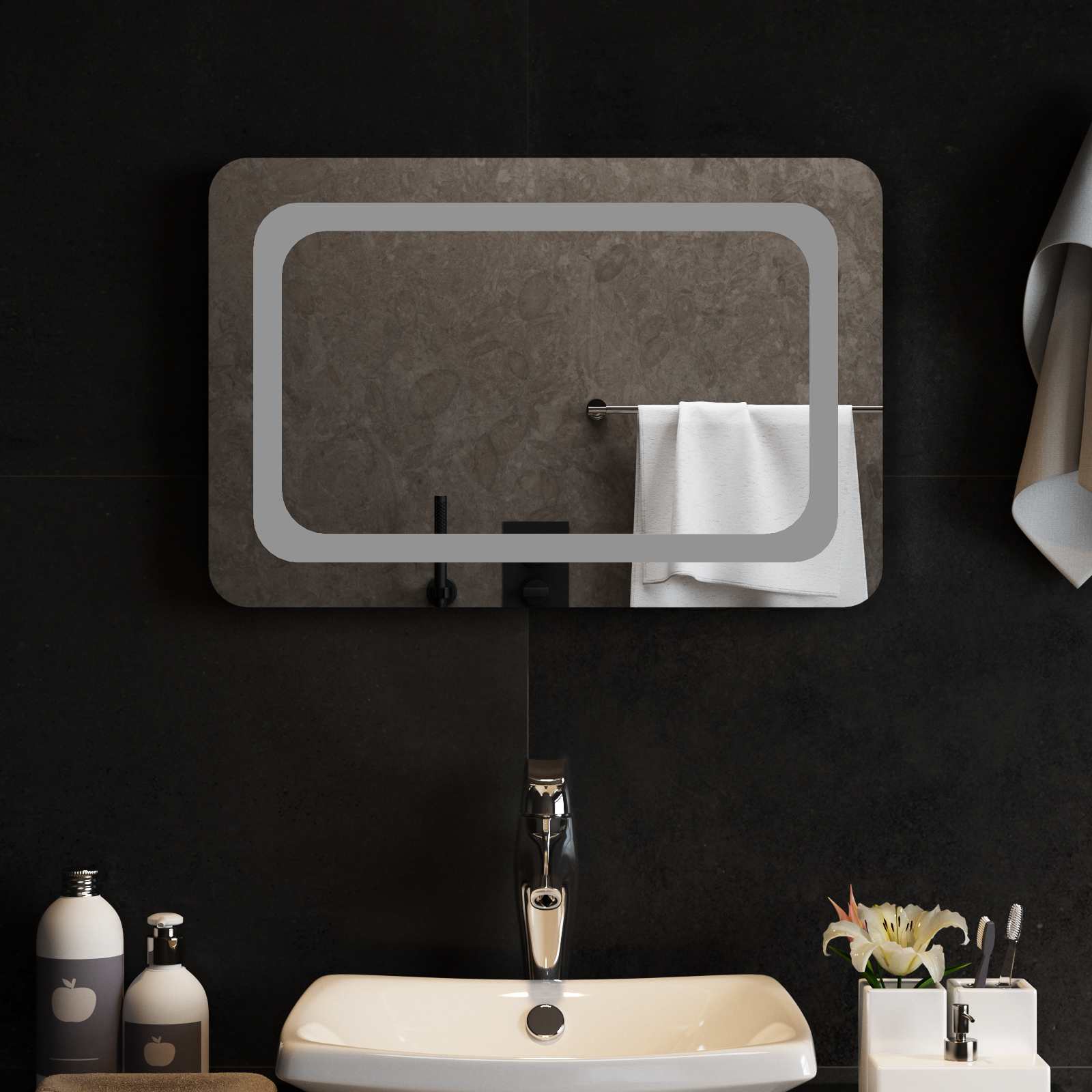 Specchio da bagno LED Trasparente 60 x 40 cm vetro temperato