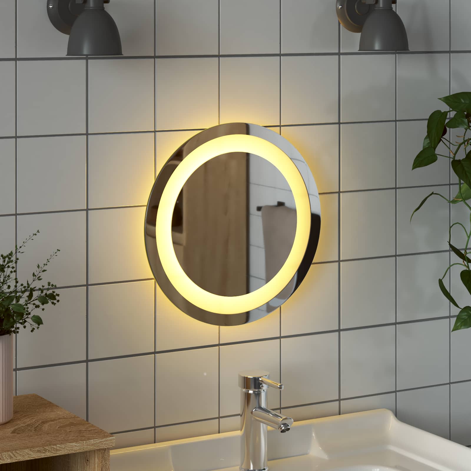 Specchio da bagno LED Trasparente Ø 30 cm vetro temperato