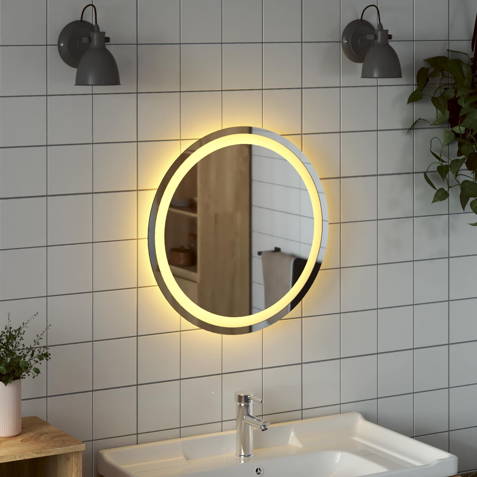 Specchio da bagno LED Trasparente Ø 50 cm vetro temperato