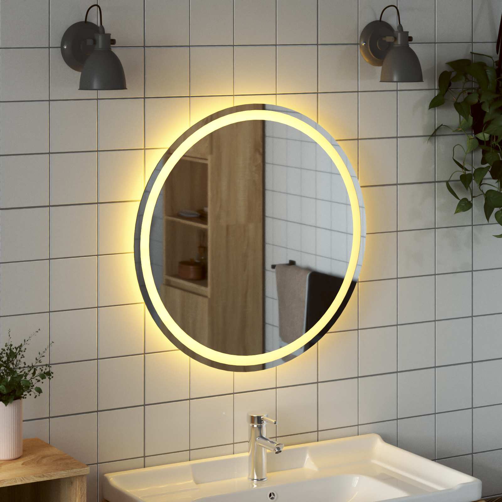 Specchio da bagno LED Trasparente Ø 70 cm vetro temperato