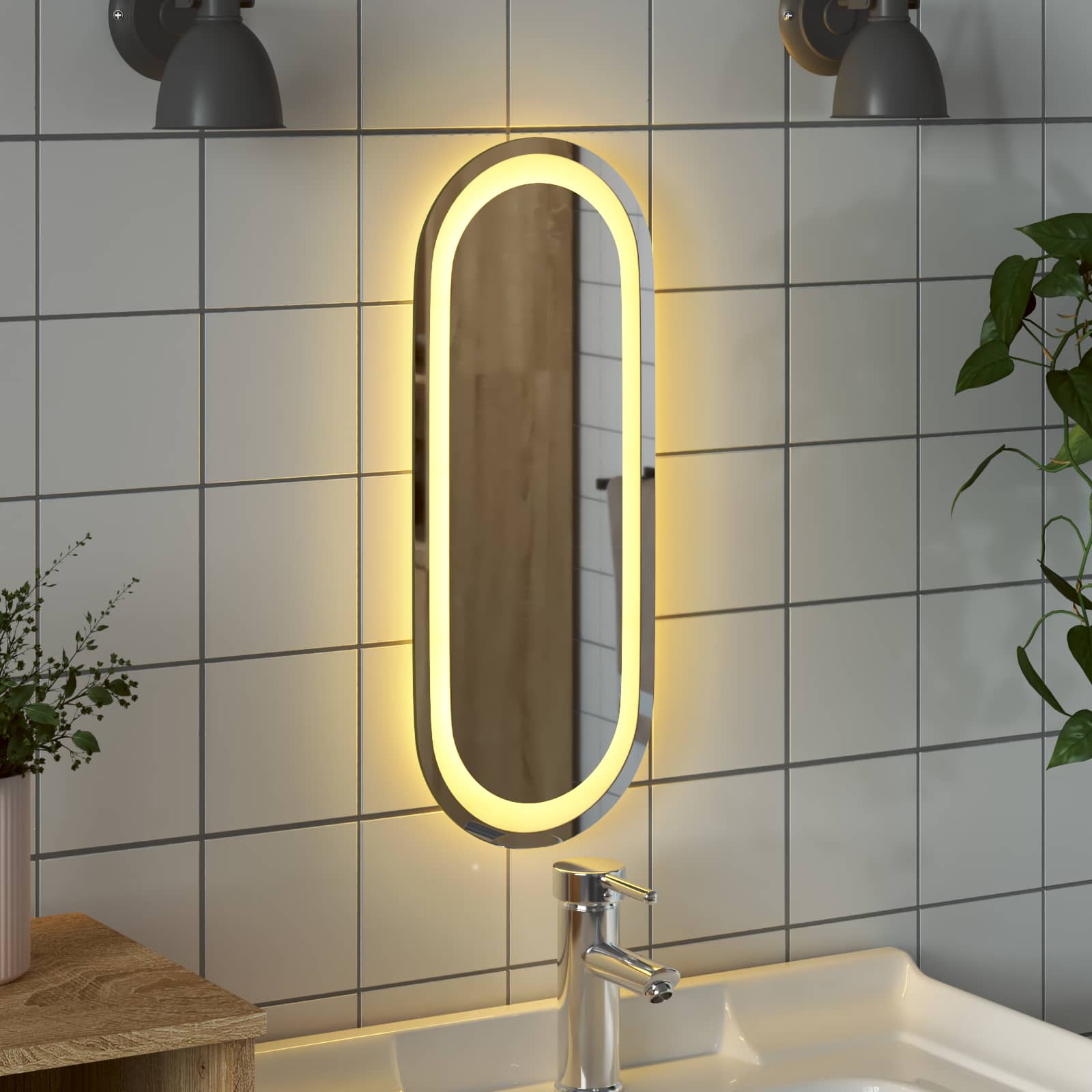 Specchio da bagno LED Trasparente 40 x 15 cm vetro temperato