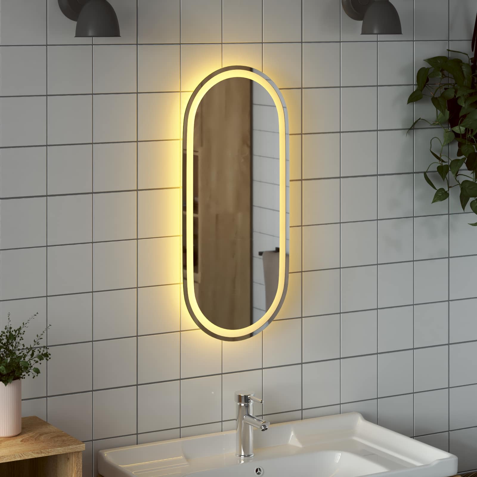 Specchio da bagno LED Trasparente 80 x 35 cm vetro temperato