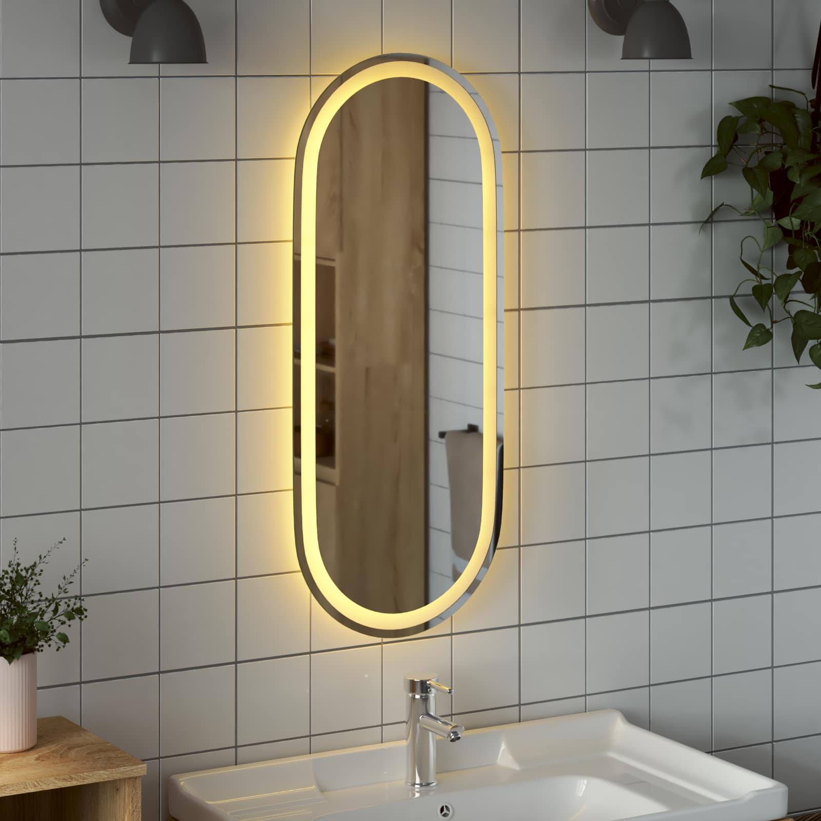 Specchio da bagno LED Trasparente 90 x 40 cm vetro temperato