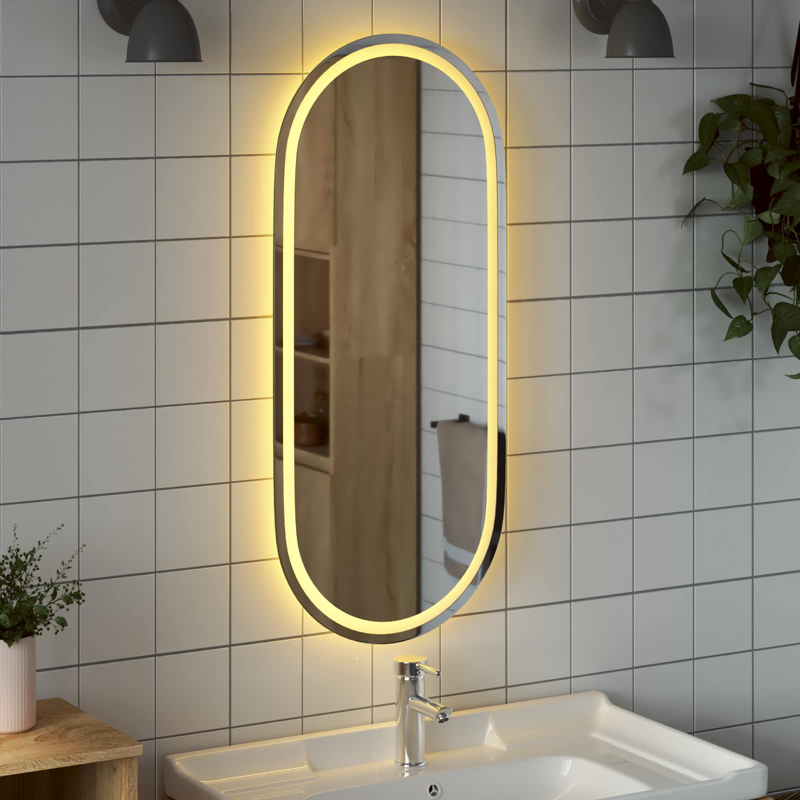 Specchio da bagno LED Trasparente 100 x 45 cm vetro temperato