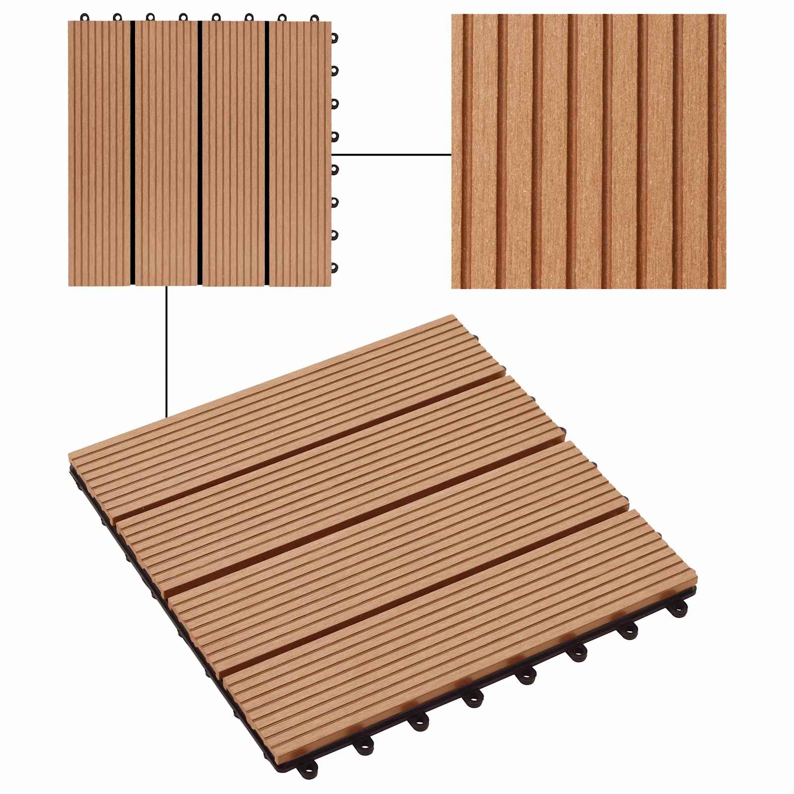 Piastrella per Decking 11 pz Teak riciclato 30 x 30 cm WPC