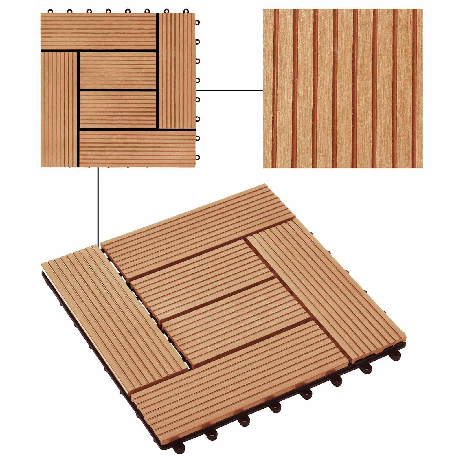 Piastrella per Decking 11 pz Teak riciclato 30 x 30 cm WPC