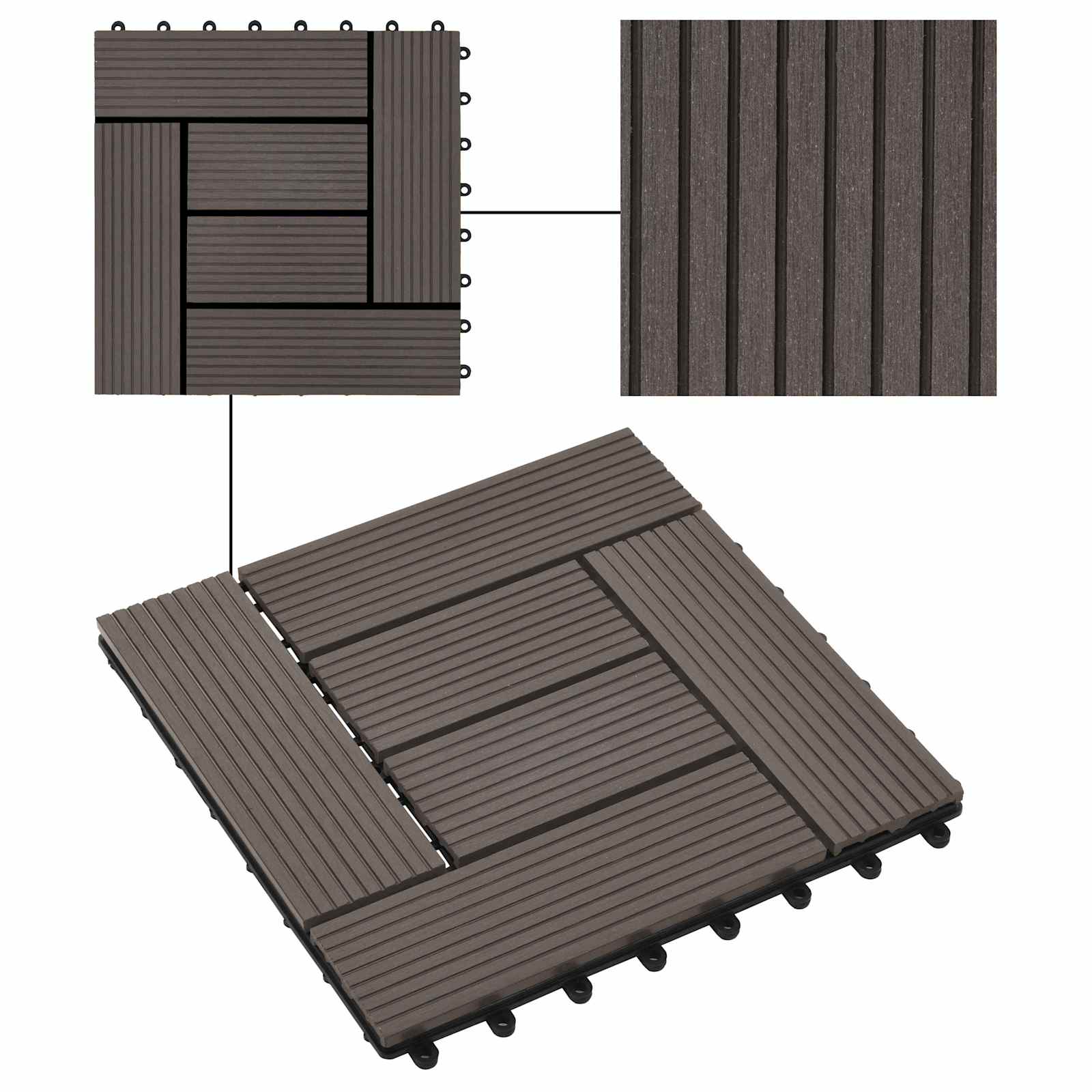 Piastrella per Decking 11 pz Marrone Scuro 30 x 30 cm WPC