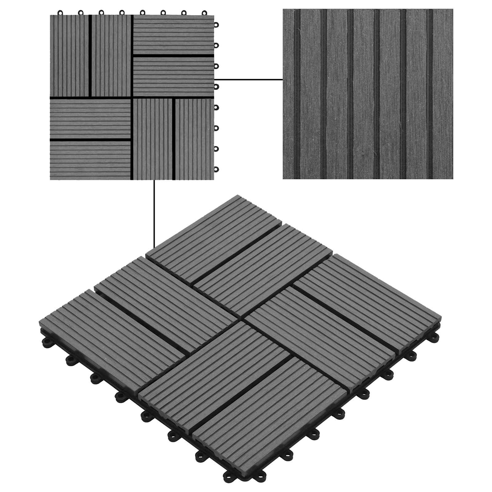 Piastrella per Decking 11 pz Grigio 30 x 30 cm WPC