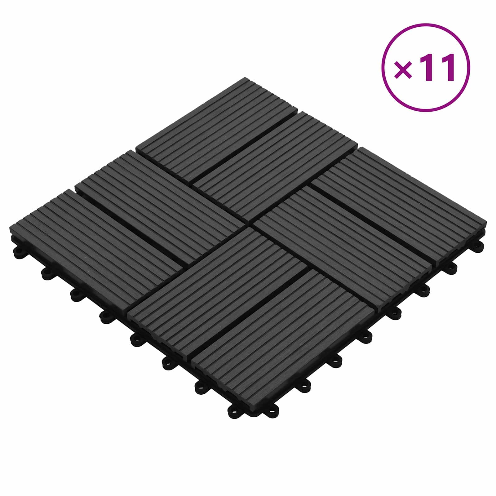 Piastrella per Decking 11 pz Nero 30 x 30 cm WPC
