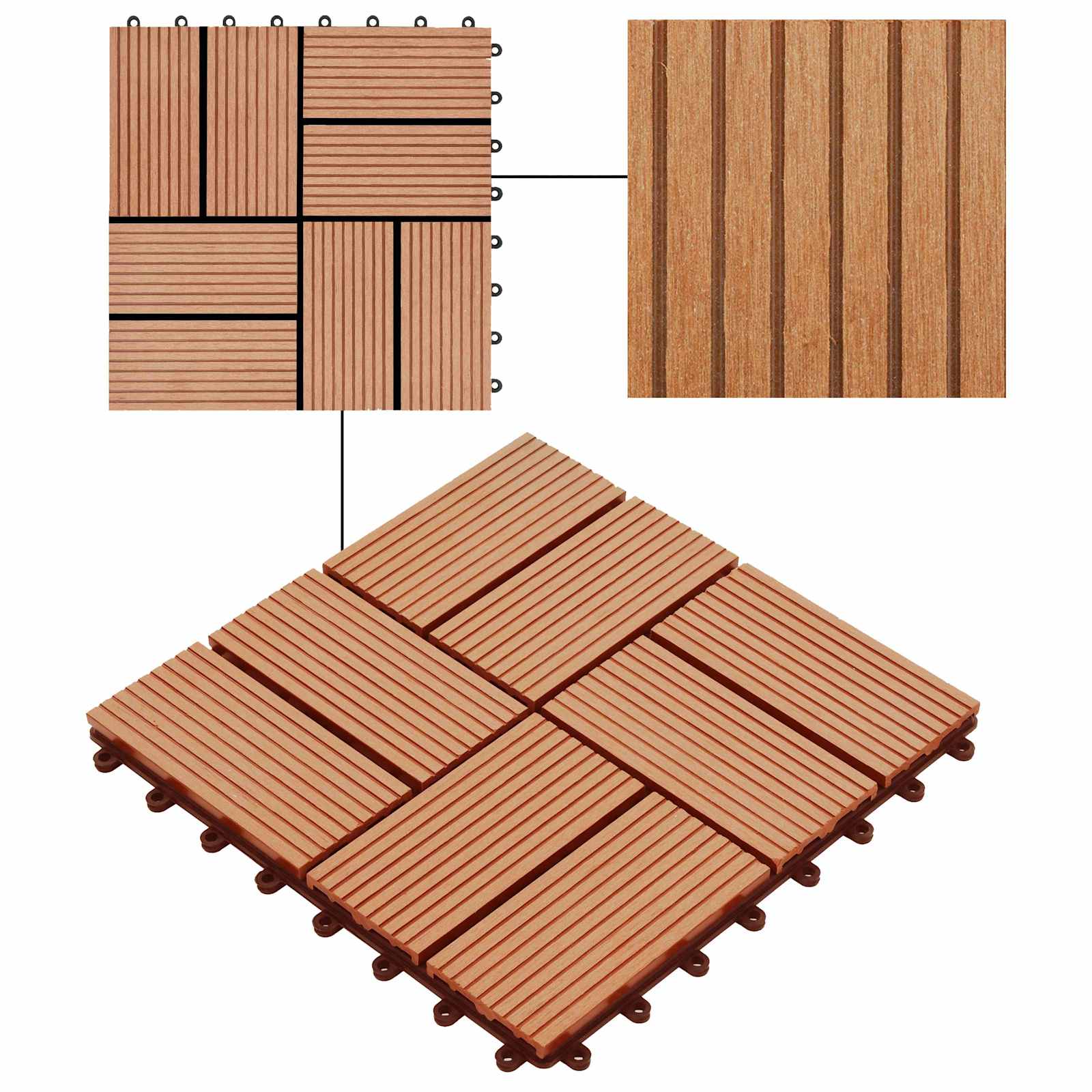 Piastrella per Decking 11 pz Teak riciclato 30 x 30 cm WPC