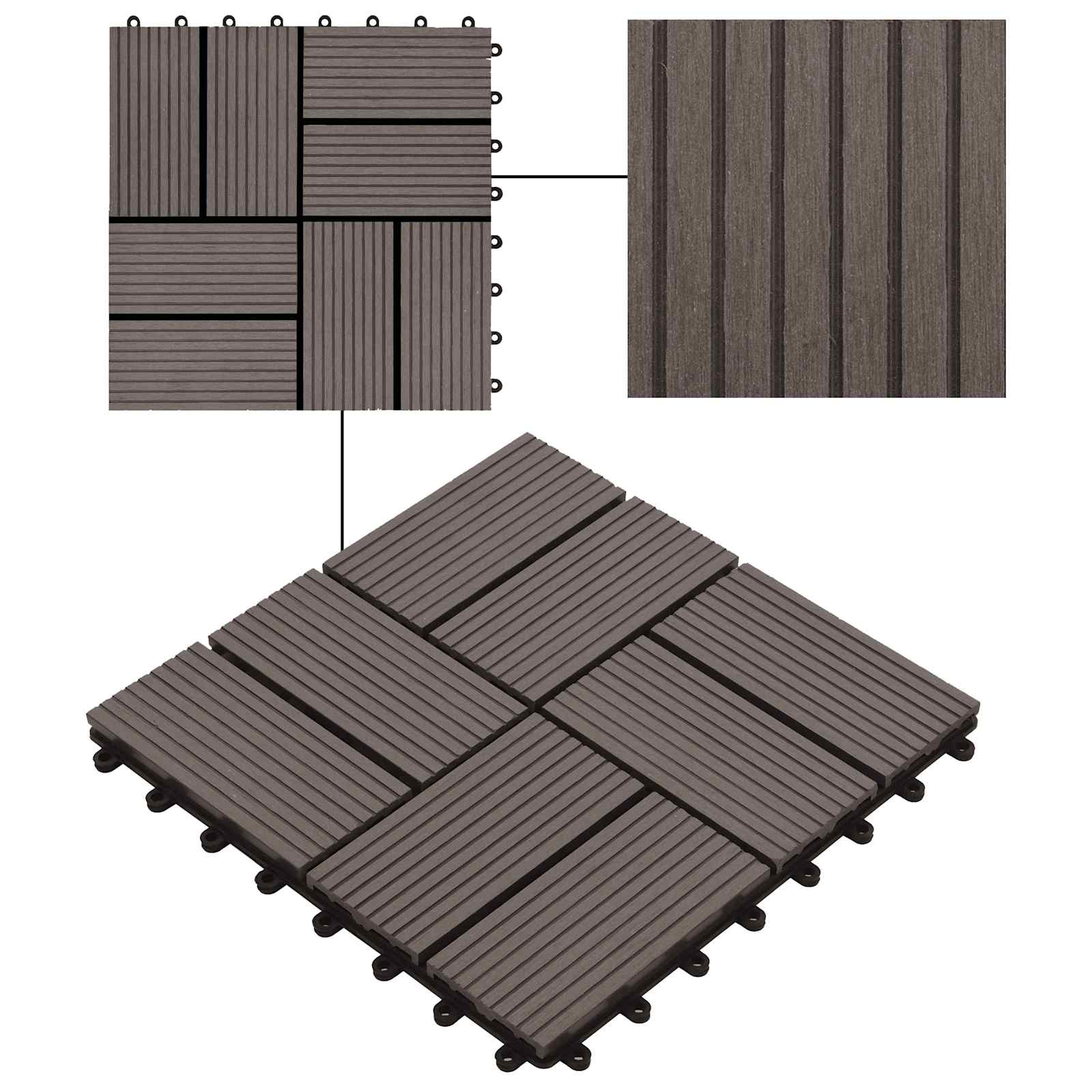 Piastrella per Decking 11 pz Marrone Scuro 30 x 30 cm WPC