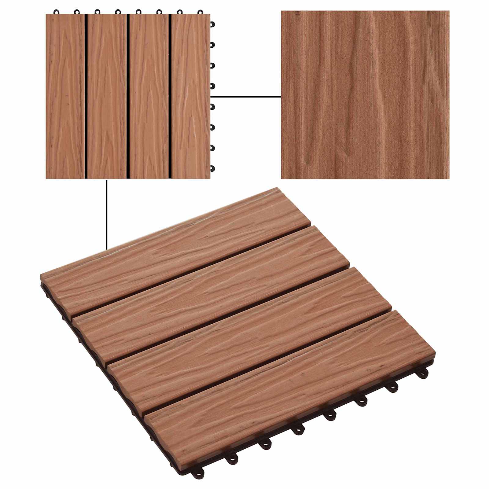 Piastrella per Decking 11 pz Marrone Chiaro 30 x 30 cm WPC