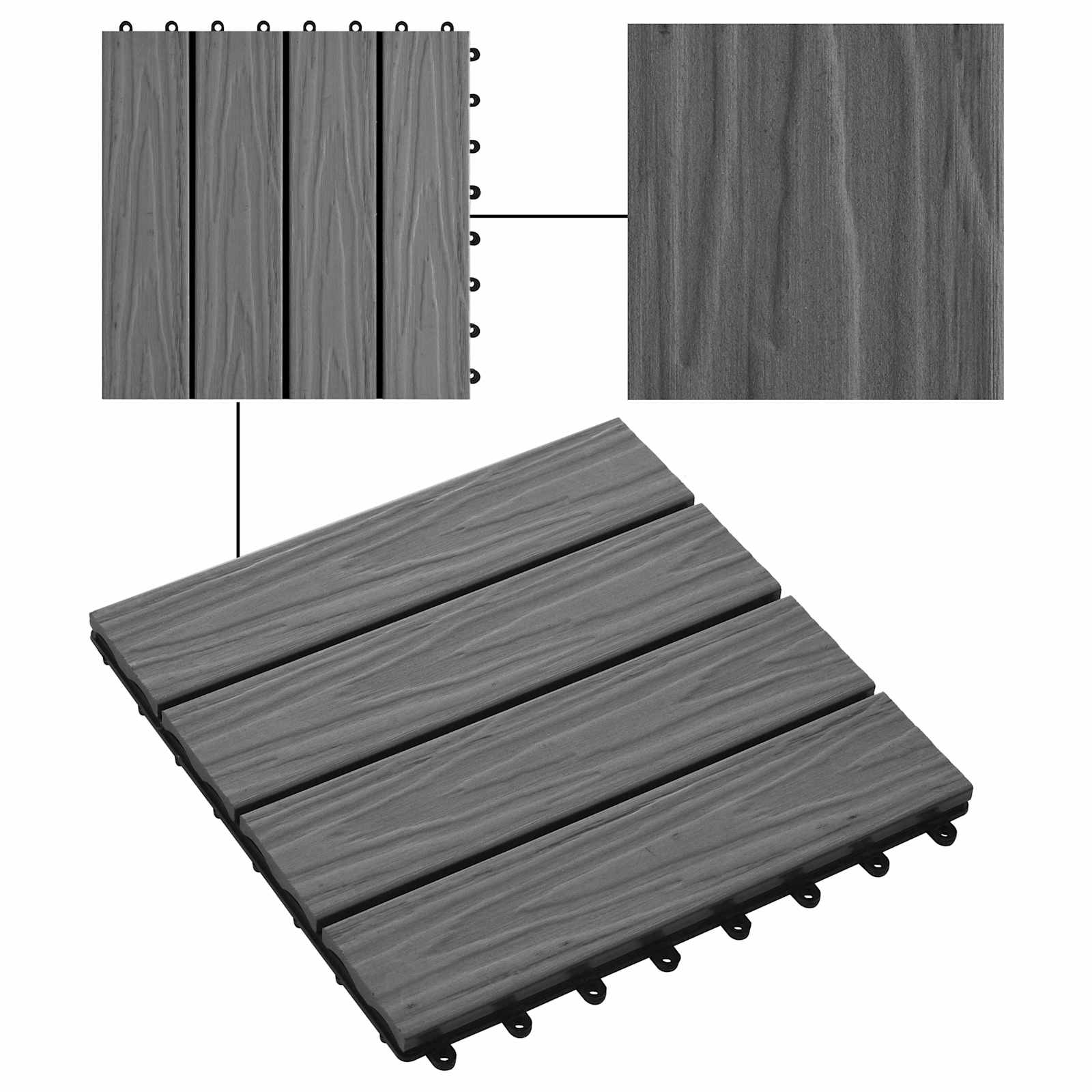 Piastrella per Decking Design 3D 11 pz Grigio 30 x 30 cm WPC