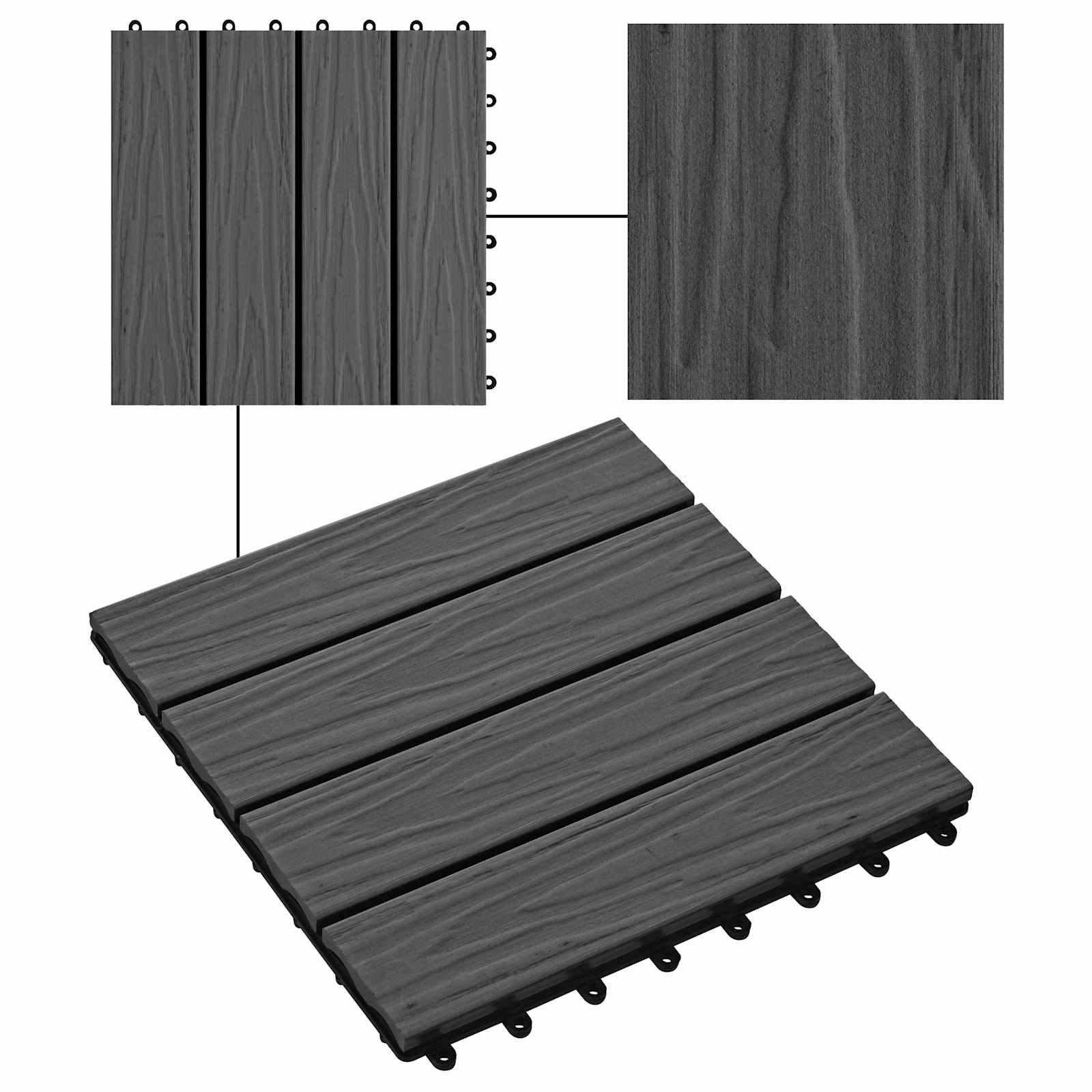 Piastrella per Decking Design 3D 11 pz Nero 30 x 30 cm WPC