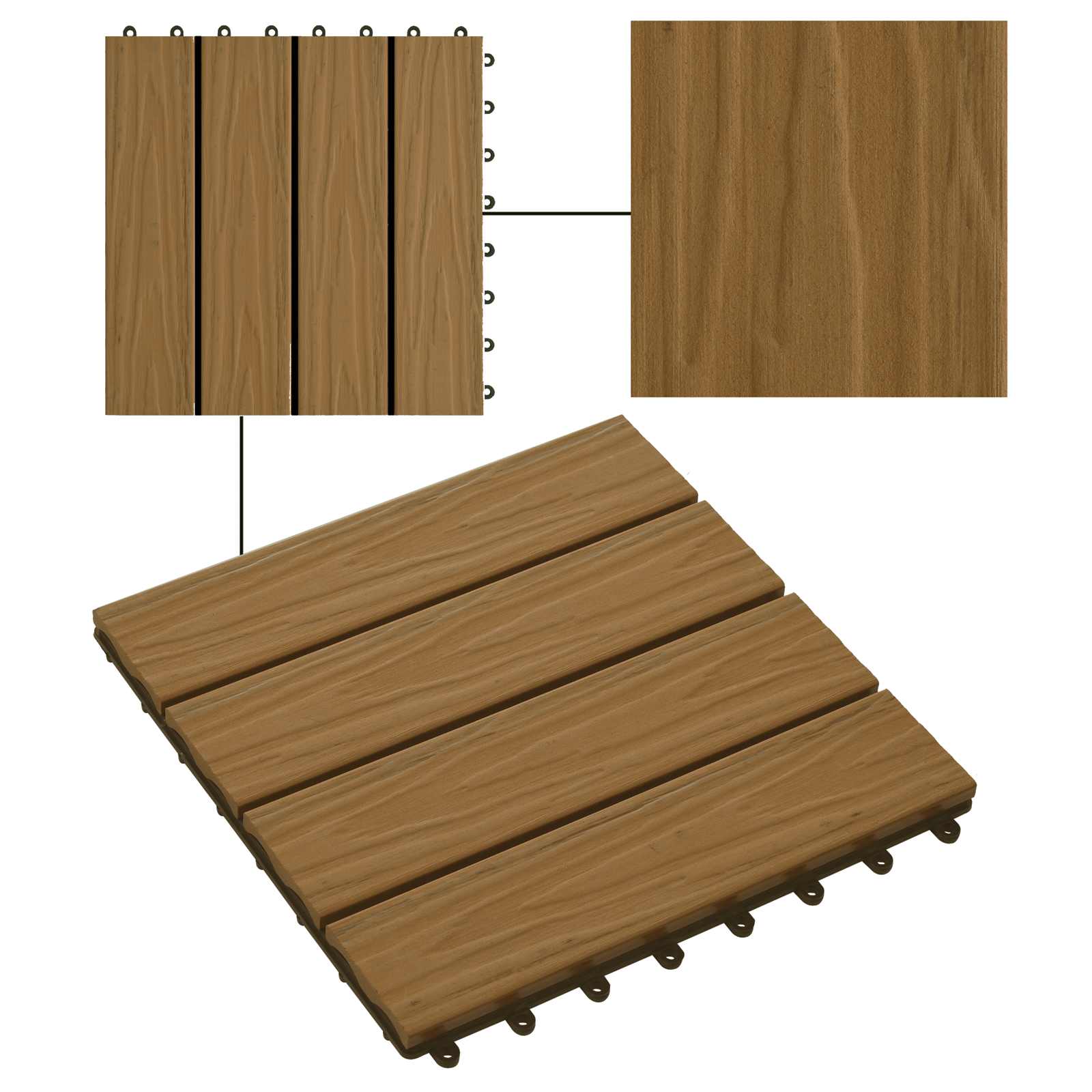 Piastrella per Decking 11 pz Teak riciclato 30 x 30 cm WPC