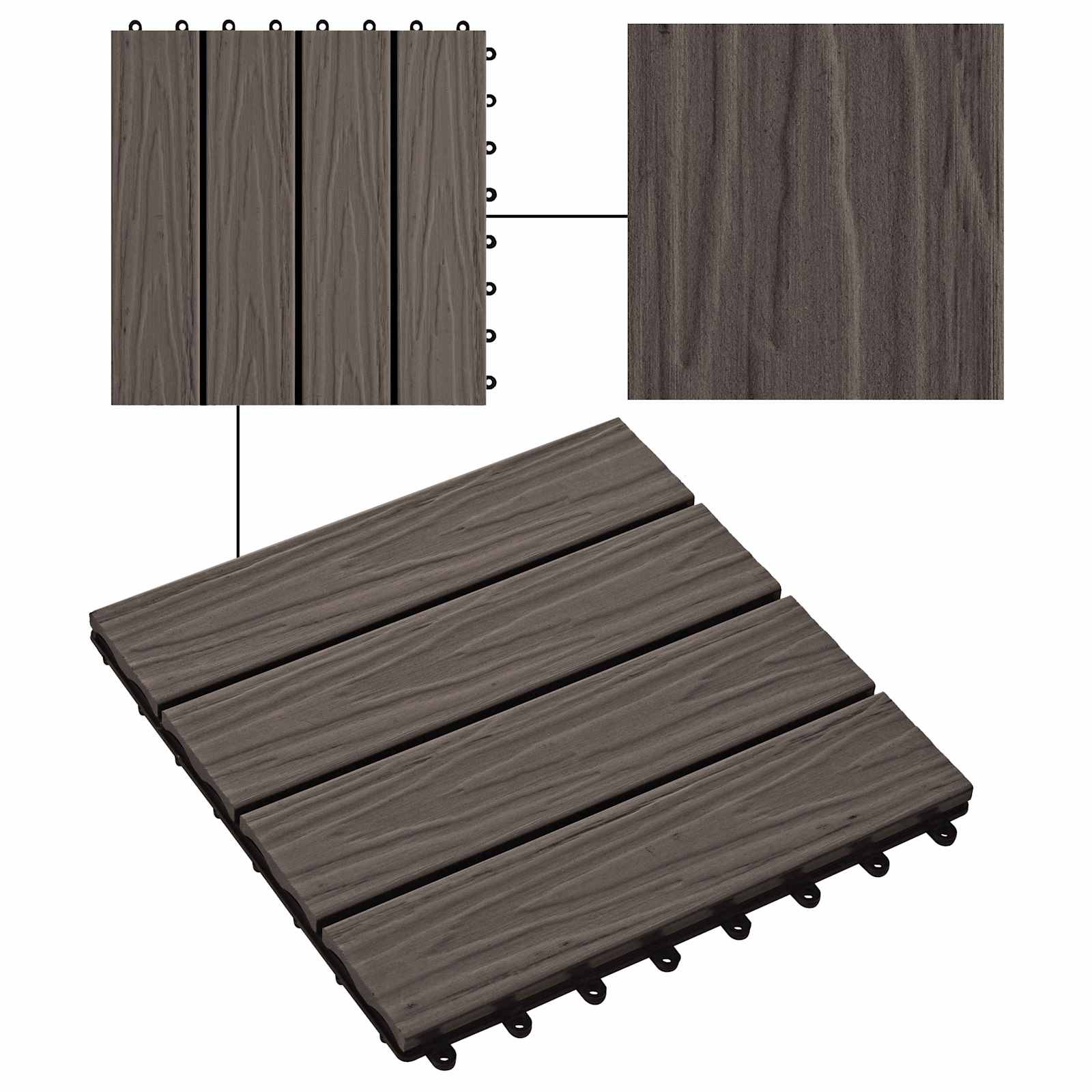 Piastrella per Decking 11 pz Marrone Scuro 30 x 30 cm WPC
