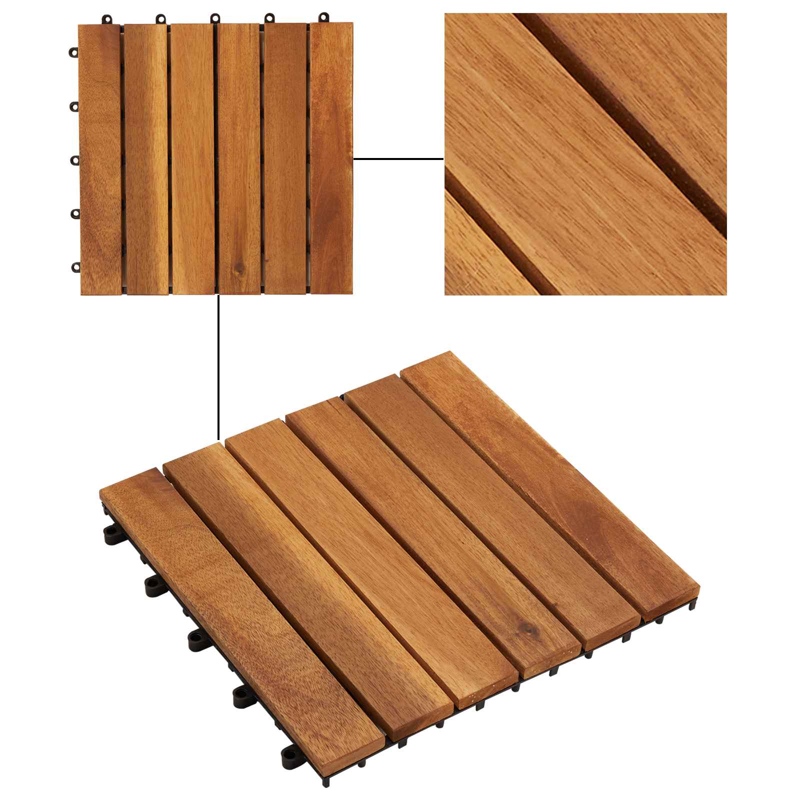 Piastrella per Decking 10 pz Marrone 30 x 30 cm Legno di Acacia