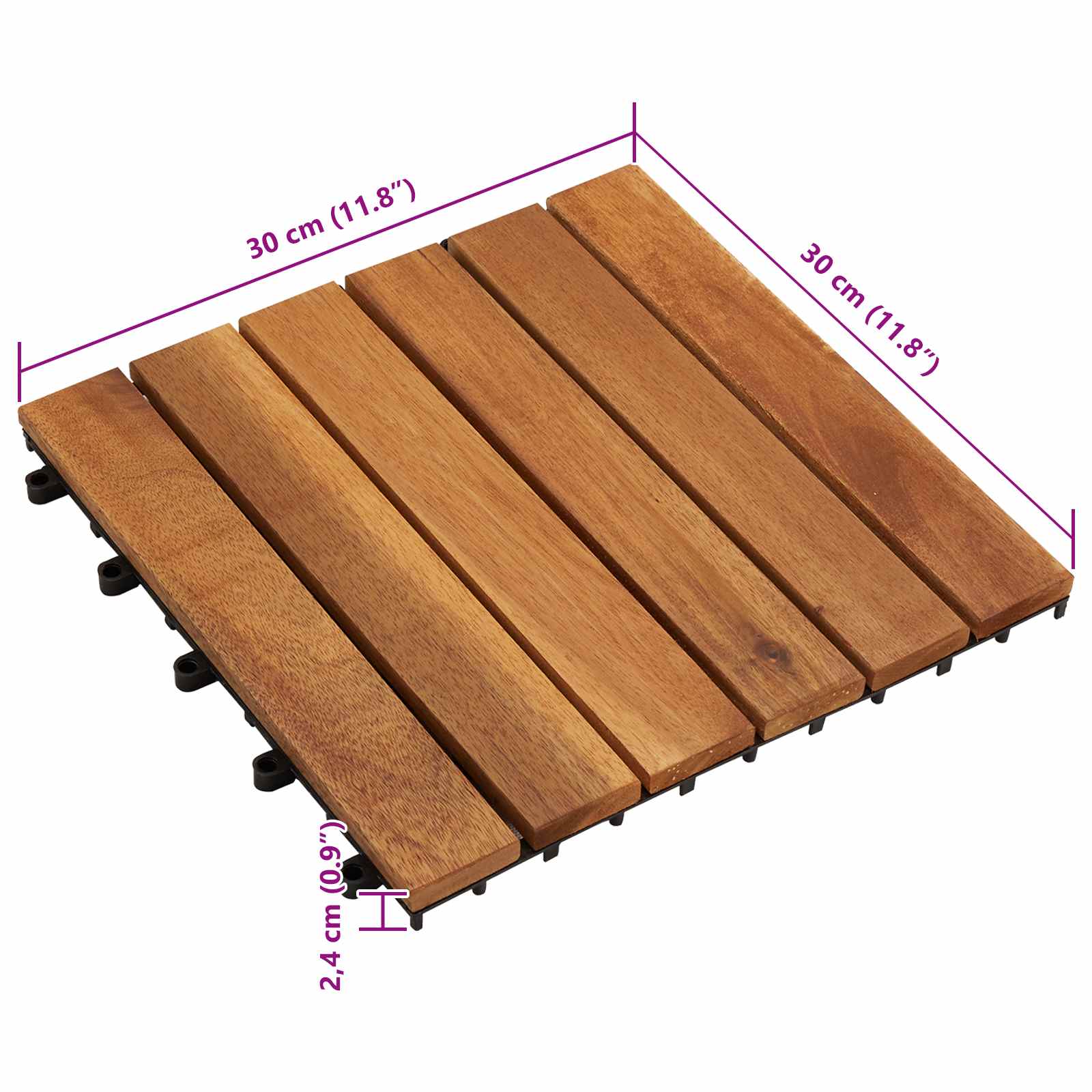Piastrella per Decking 10 pz Marrone 30 x 30 cm Legno di Acacia