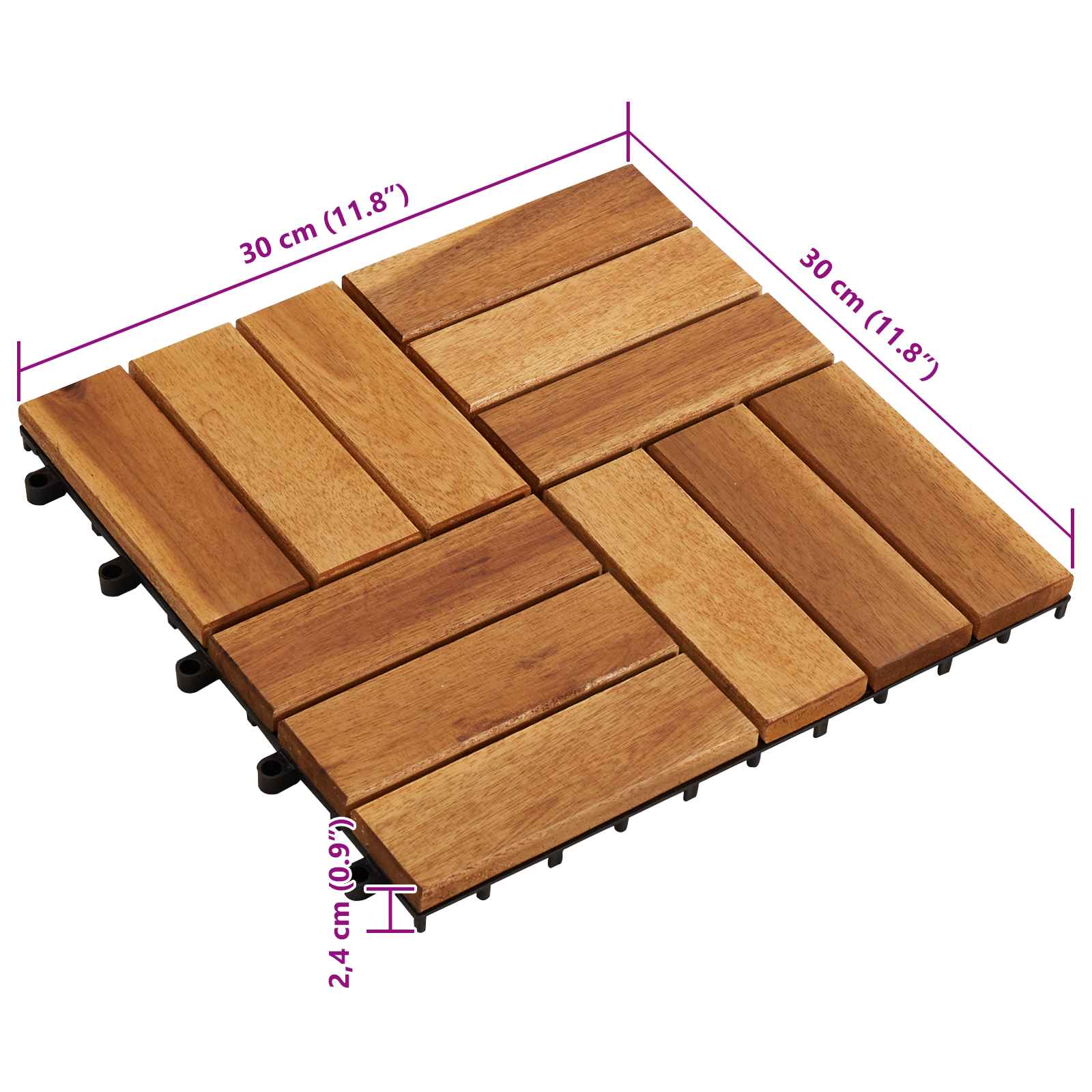 Piastrella per Decking 10 pz Marrone 30 x 30 cm Legno di Acacia