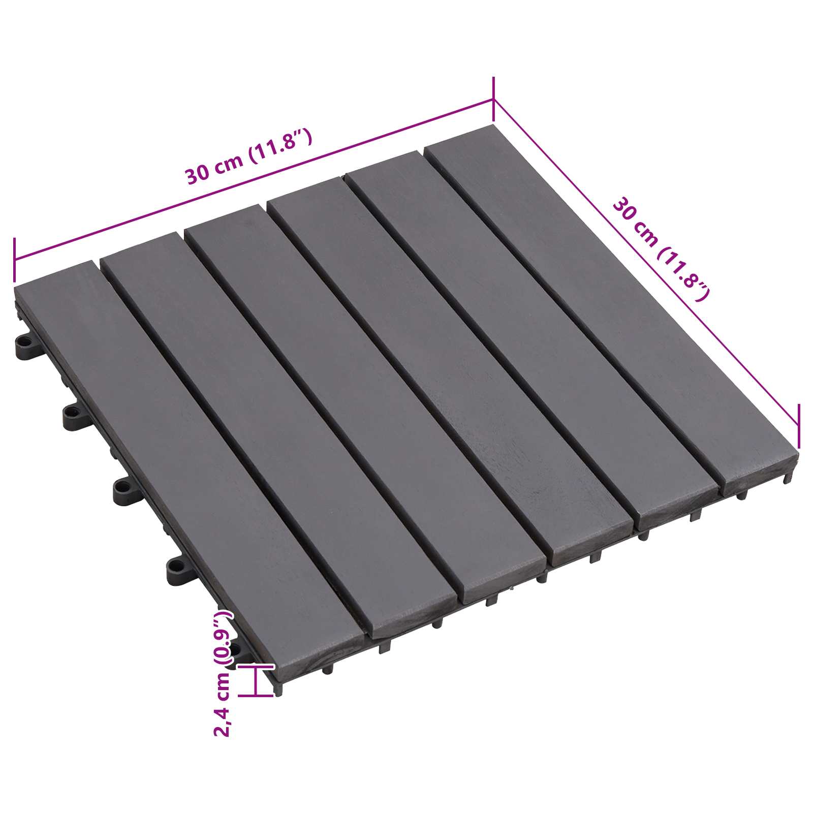 Piastrella per Decking 10 pz Grigio 30 x 30 cm Legno di Acacia