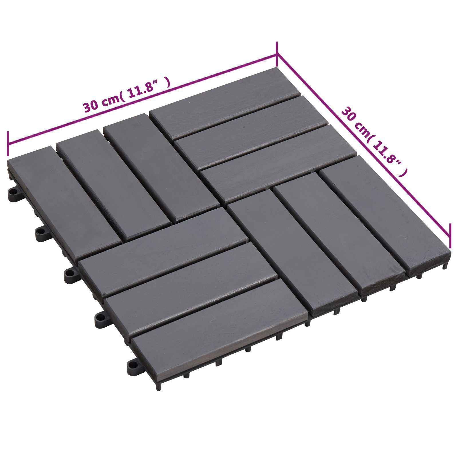 Piastrella per Decking 10 pz Grigio 30 x 30 cm Legno di Acacia