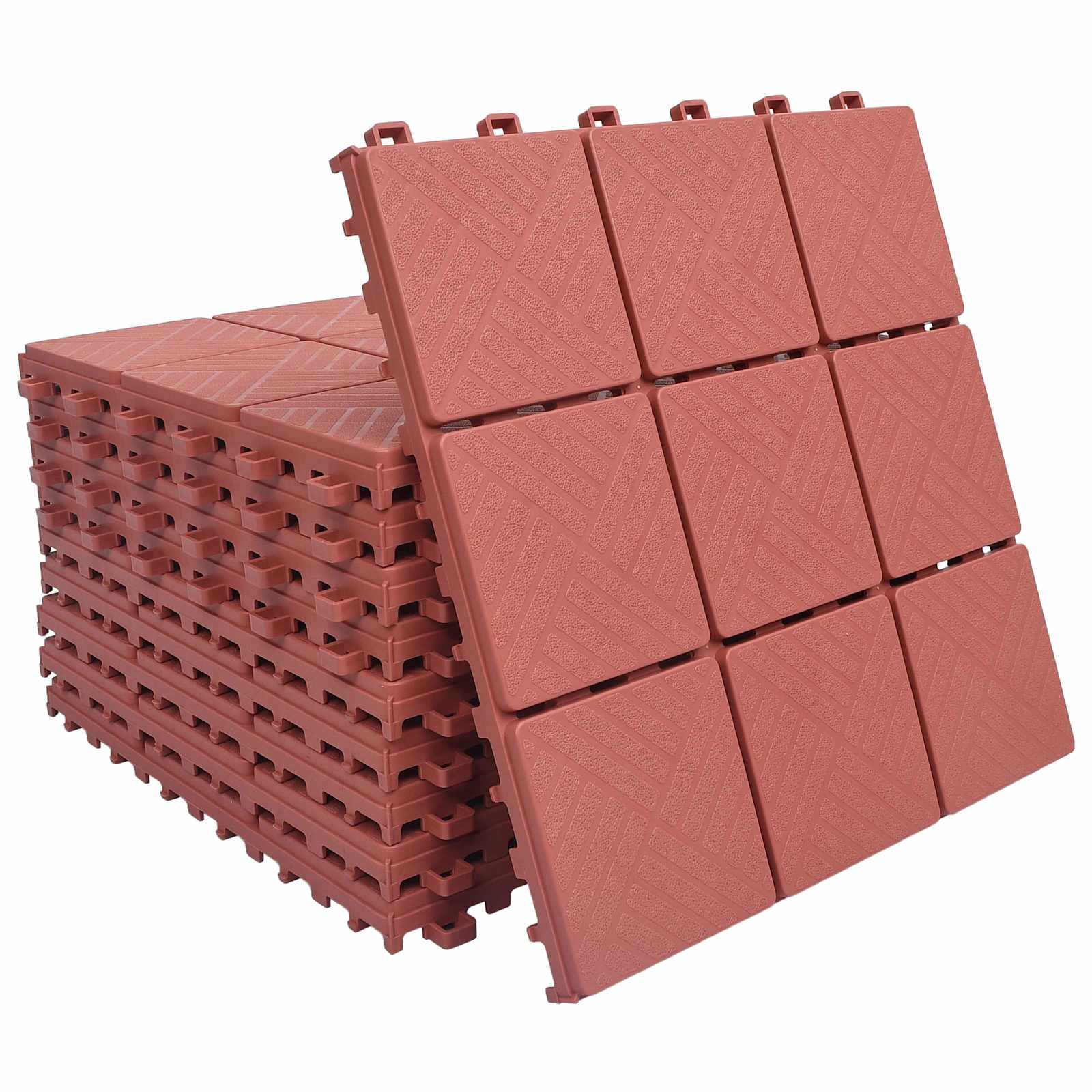 Piastrella per Decking 10 pz Rosso 30,5 x 30,5 x 2,2 cm