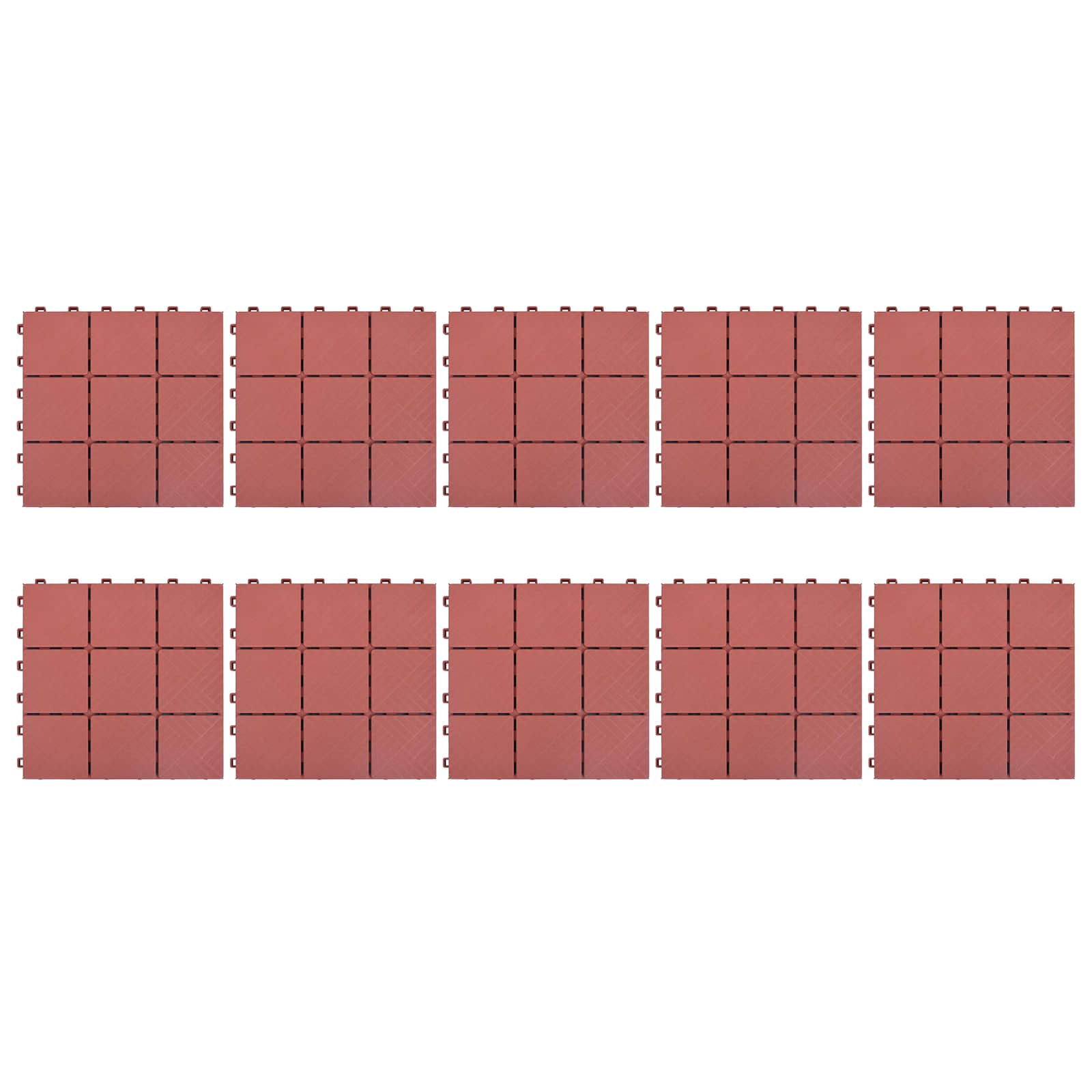 Piastrella per Decking 10 pz Rosso 30,5 x 30,5 x 2,2 cm