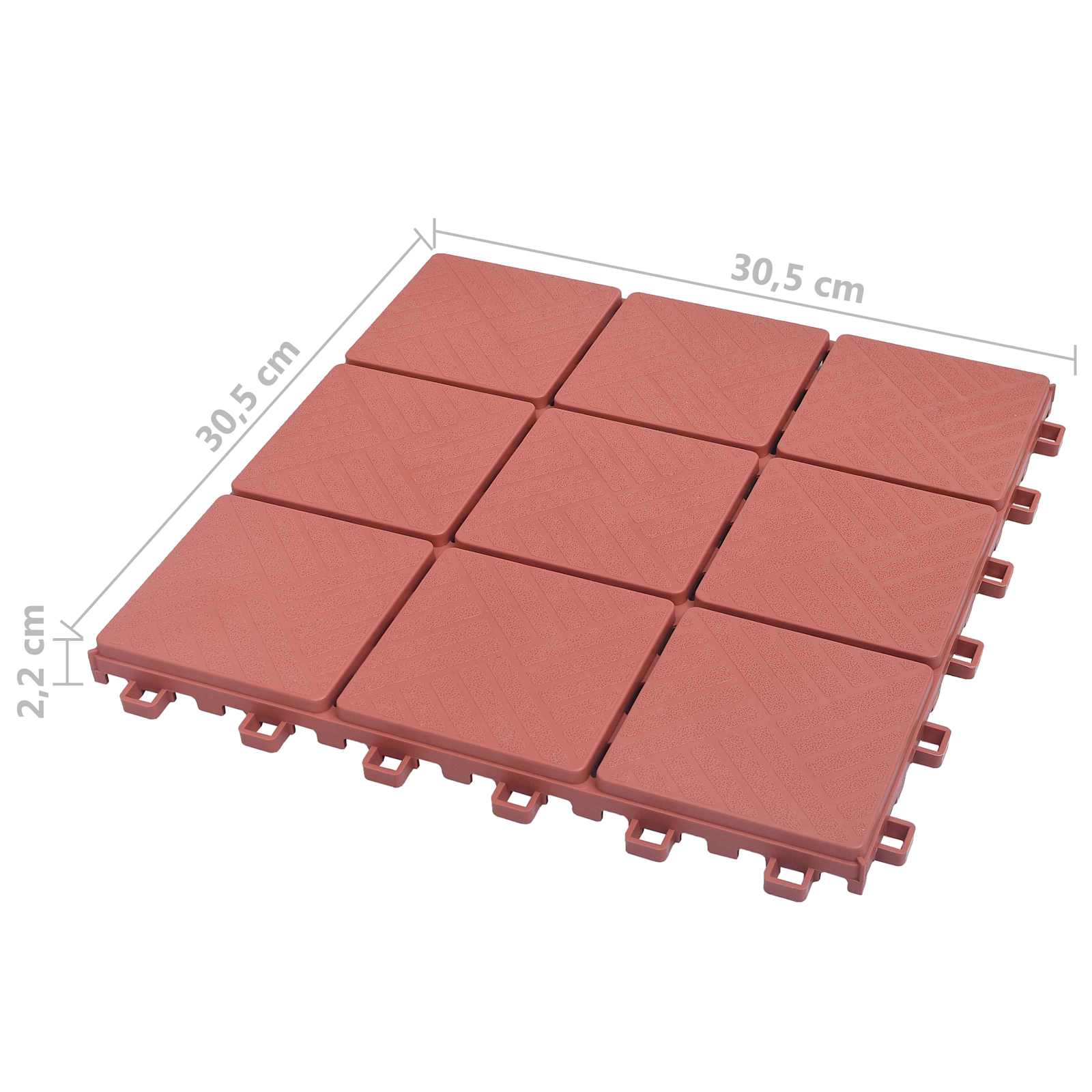 Piastrella per Decking 10 pz Rosso 30,5 x 30,5 x 2,2 cm