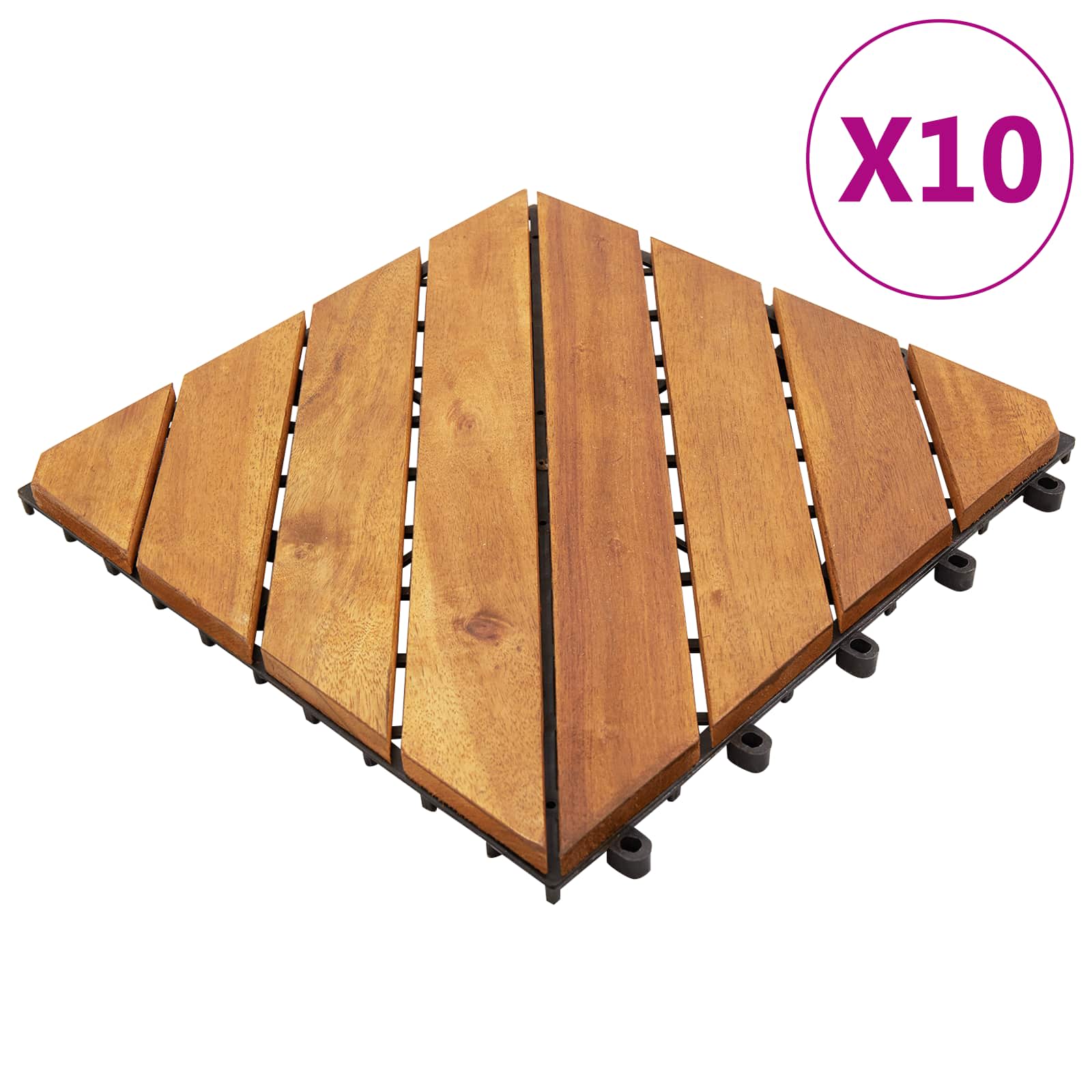 Piastrella per Decking 10 pz Marrone 30 x 30 cm Legno di Acacia