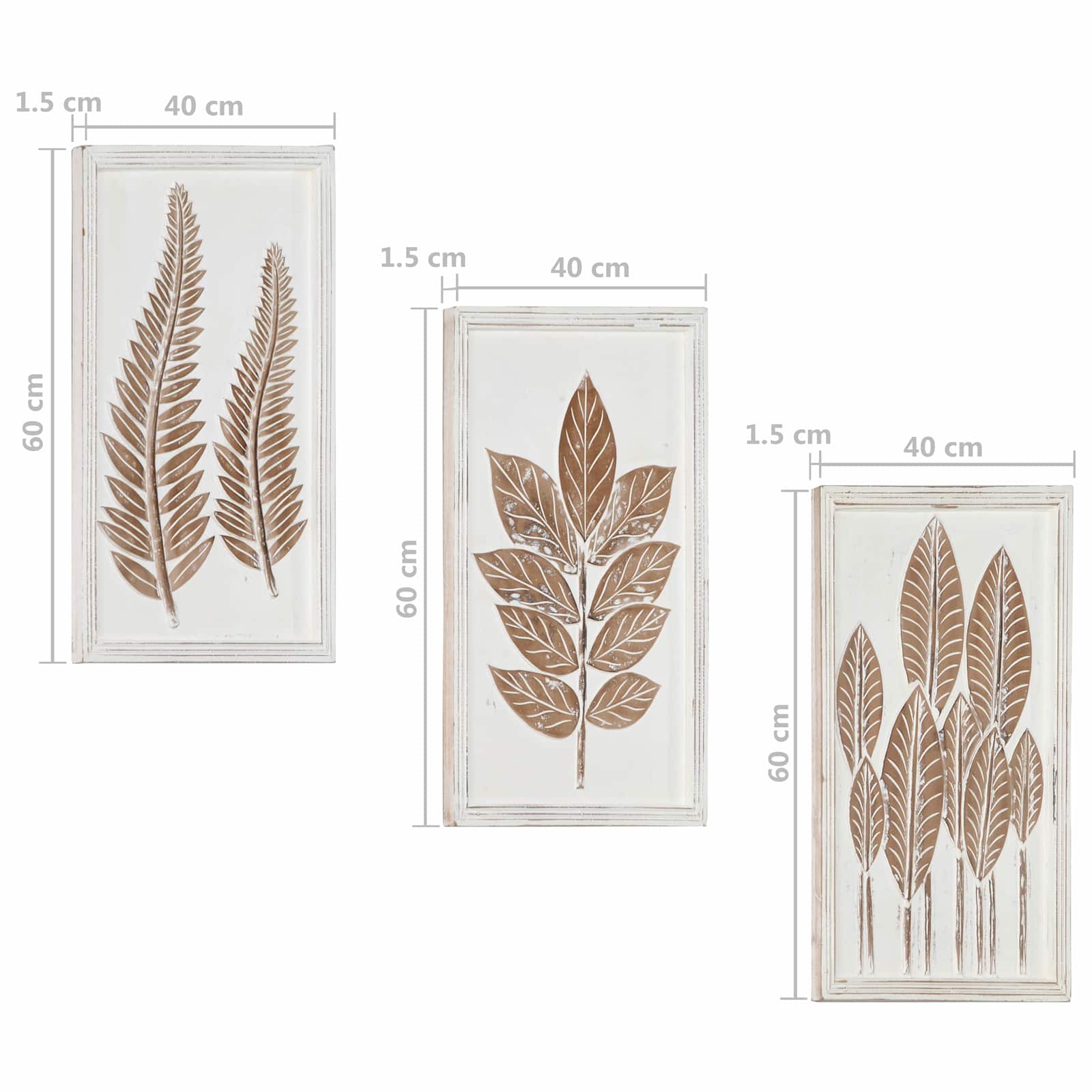 Decorazione artistica 3 pz 40 x 40 x 1,5 cm Marrone e bianco