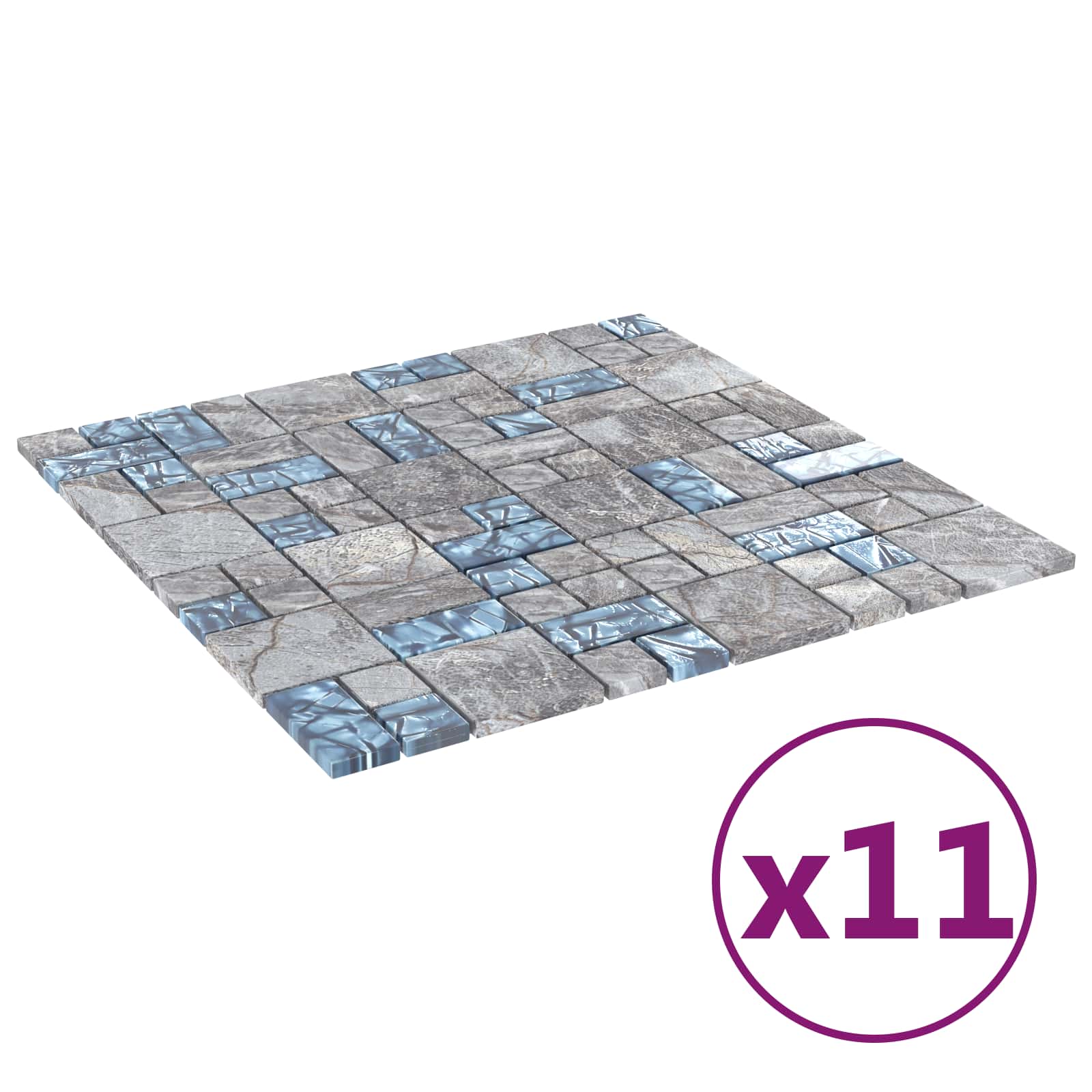 Piastrella Mosaic 11 pz 50 x 50 cm Grigio e Blu Vetro