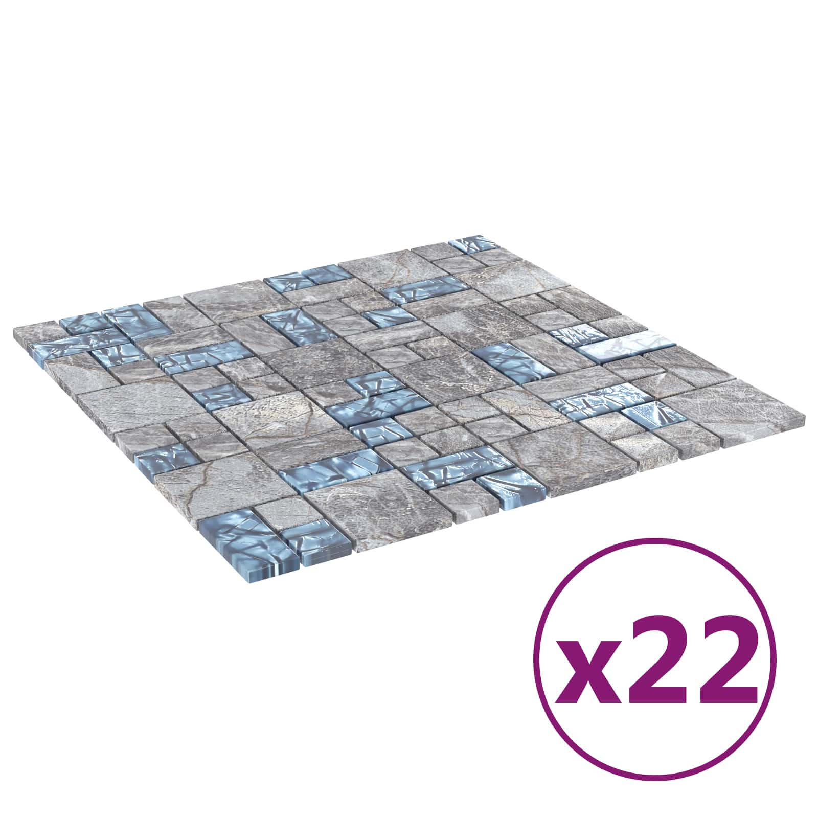 Piastrella Mosaic 22 pz 30 x 30 cm Grigio e Blu Vetro