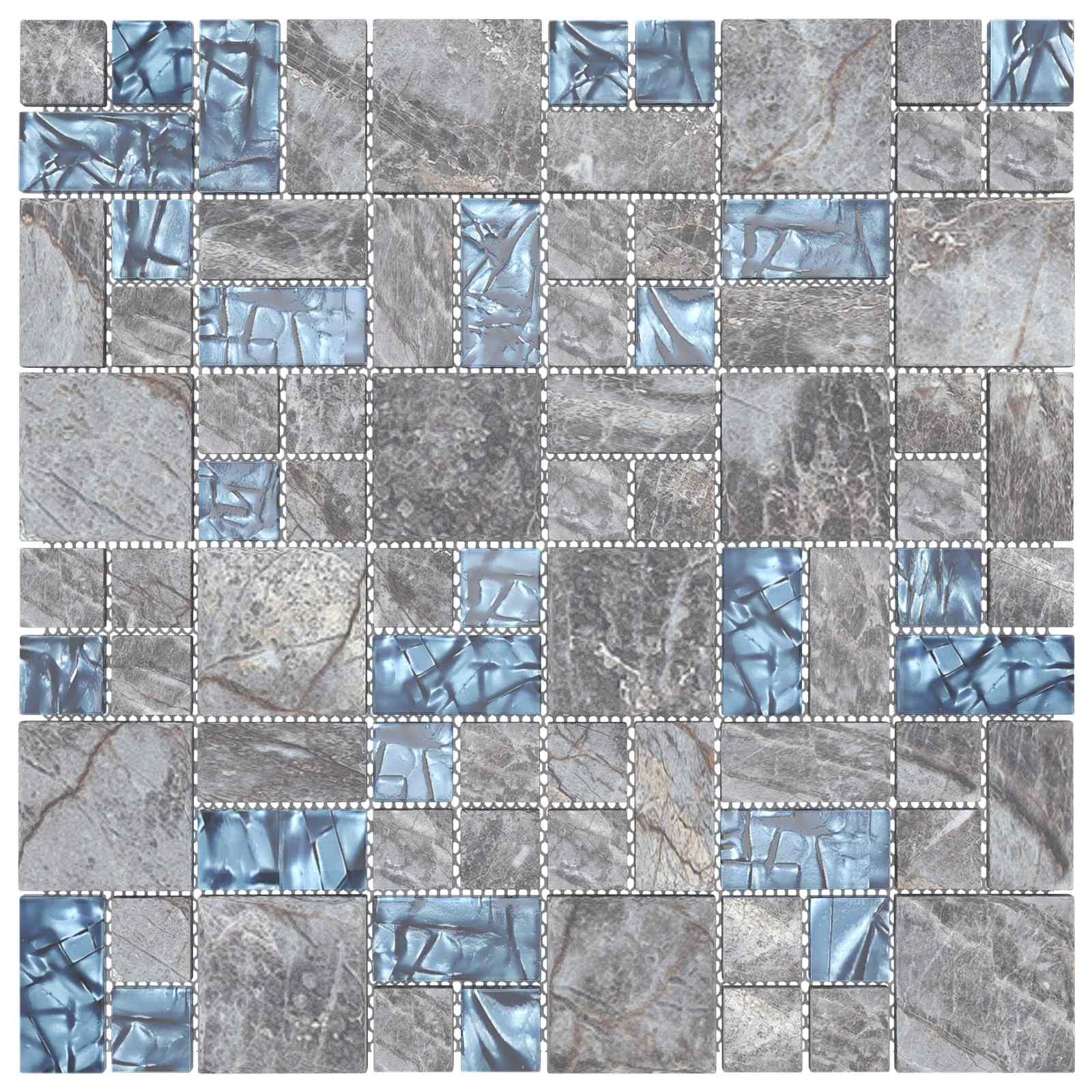 Piastrella Mosaic 22 pz 30 x 30 cm Grigio e Blu Vetro