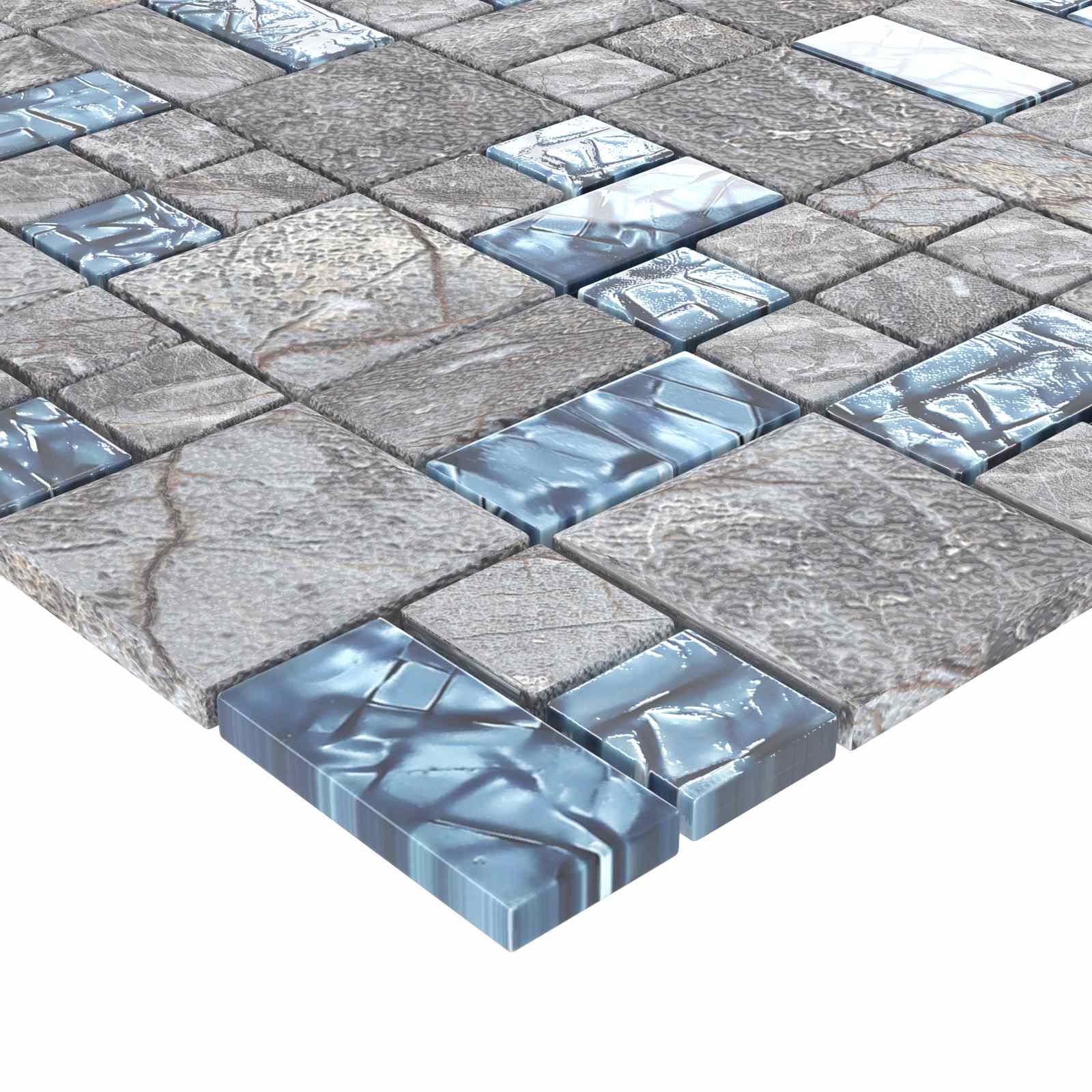Piastrella Mosaic 22 pz 30 x 30 cm Grigio e Blu Vetro