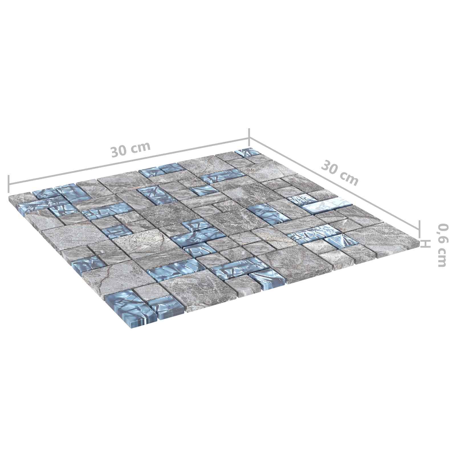 Piastrella Mosaic 22 pz 30 x 30 cm Grigio e Blu Vetro
