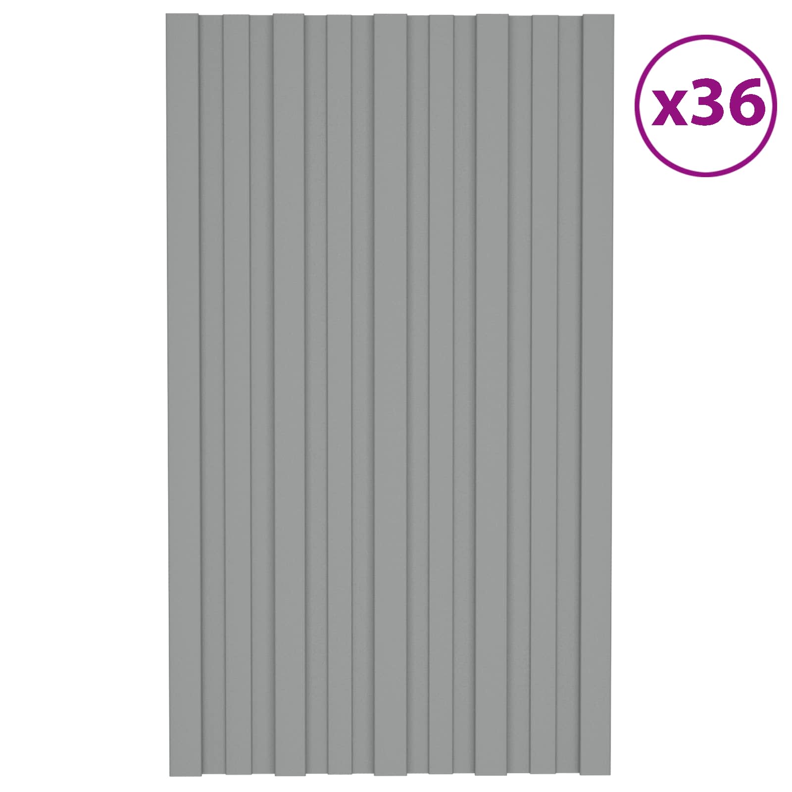 Pannello per tetto 36 pz Grigio 80 x 45 cm Acciaio zincato
