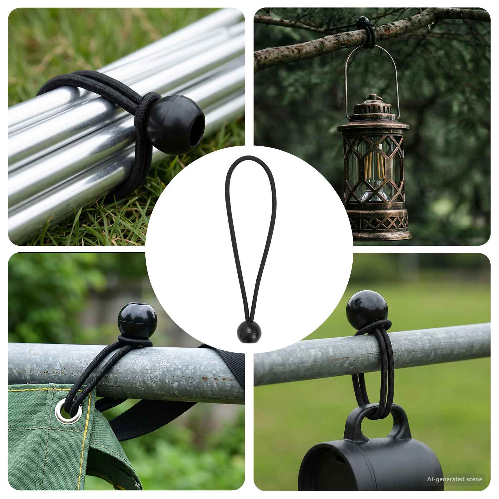 Corde Bungee con Palle 24 pz Nero 4 mm x 22 cm Polipropilene
