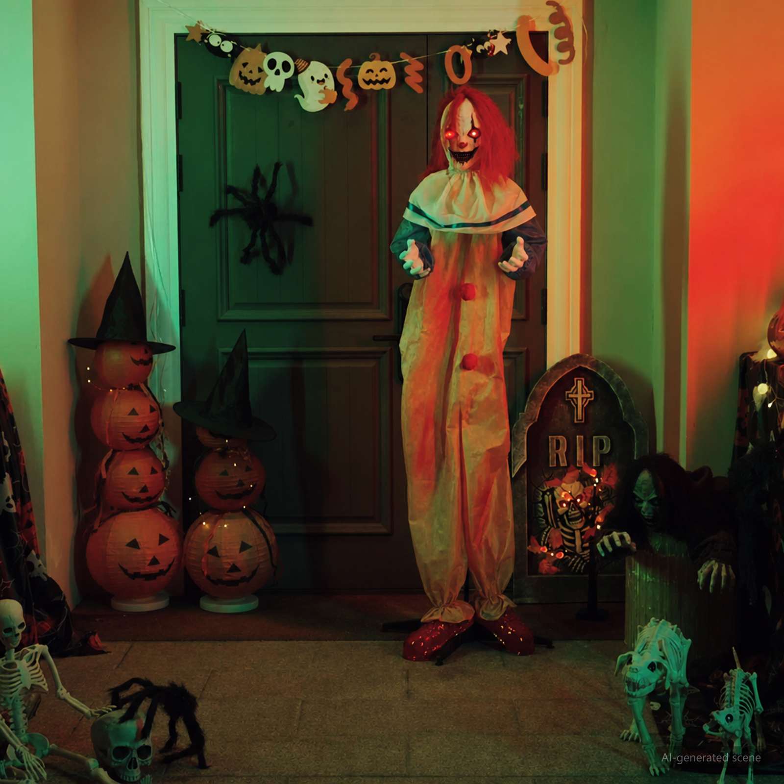 Clown spaventoso di Halloween SPOOKA Giallo e Blu