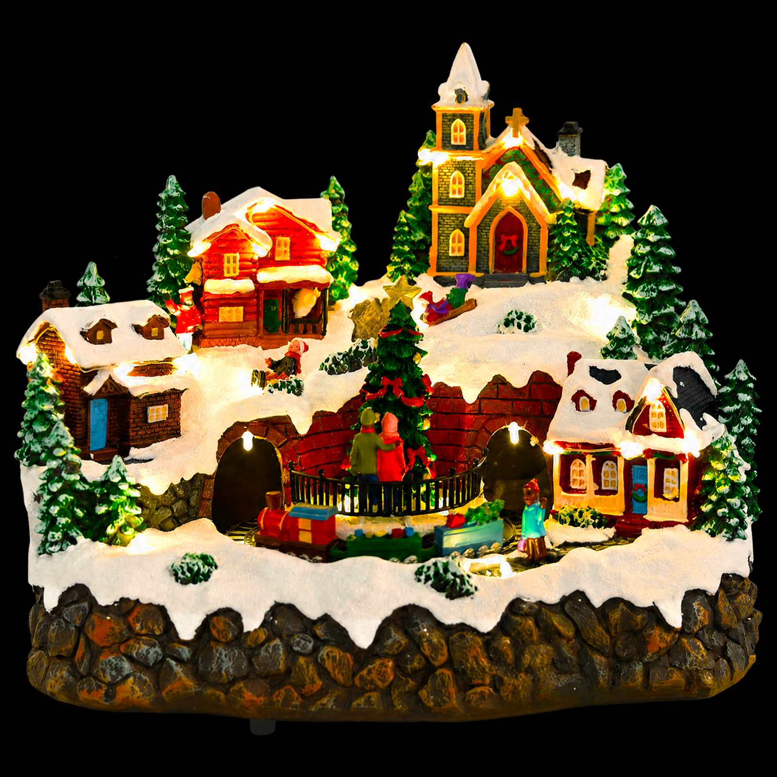Villaggio di Natale con treno SALO 25,5 x 20 x 23 cm Resina