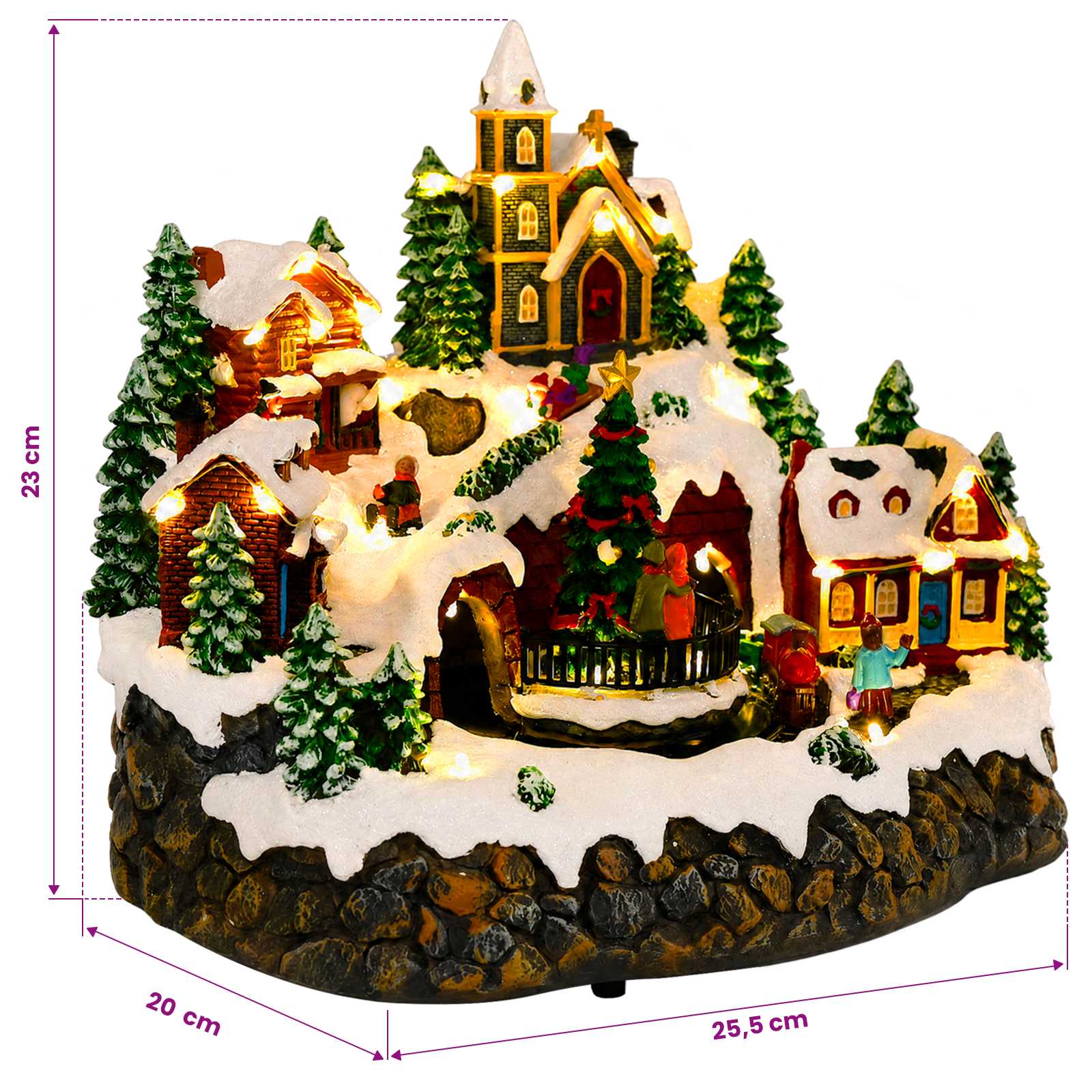 Villaggio di Natale con treno SALO 25,5 x 20 x 23 cm Resina